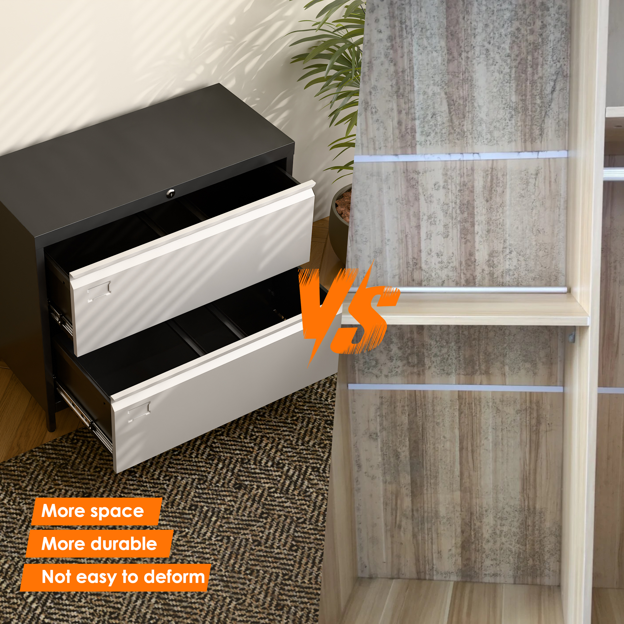 Lateral File Cabinet with 2 Drawer,Required Assembly,Black and Grey