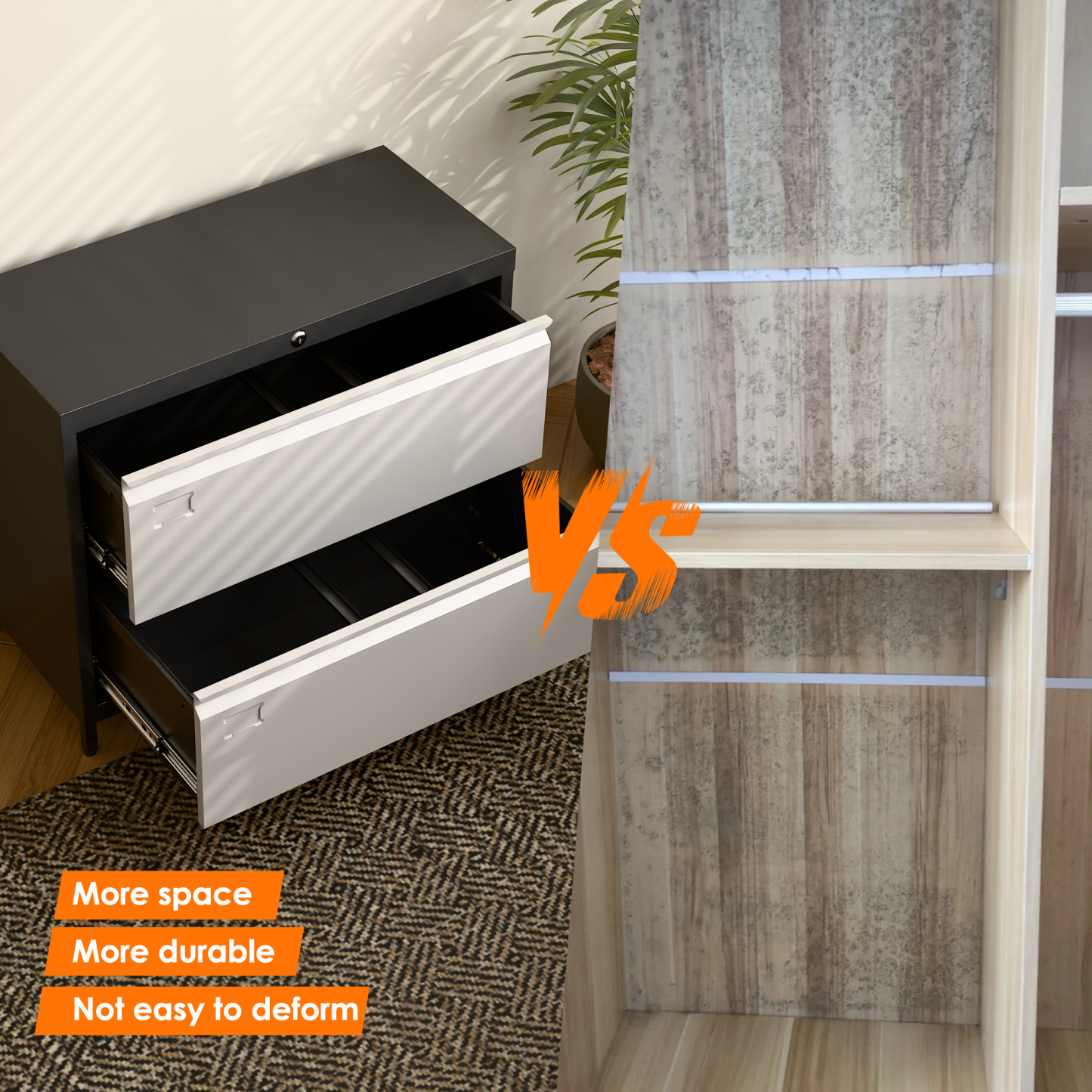 Lateral File Cabinet with 2 Drawer,Required Assembly,Black and Grey