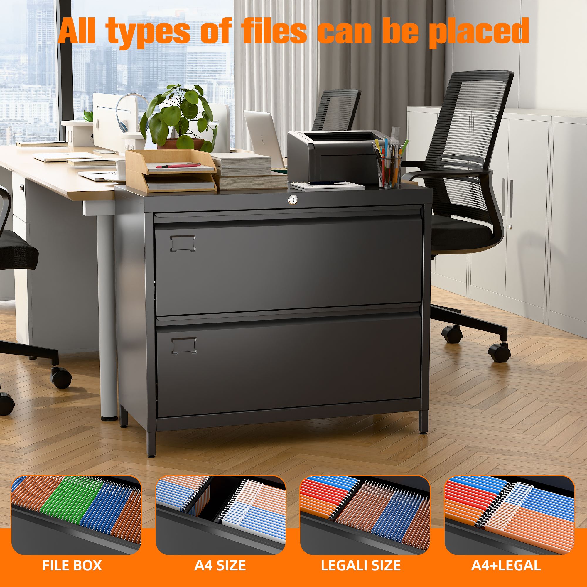 Lateral File Cabinet with 2 Drawer,Required Assembly,Black