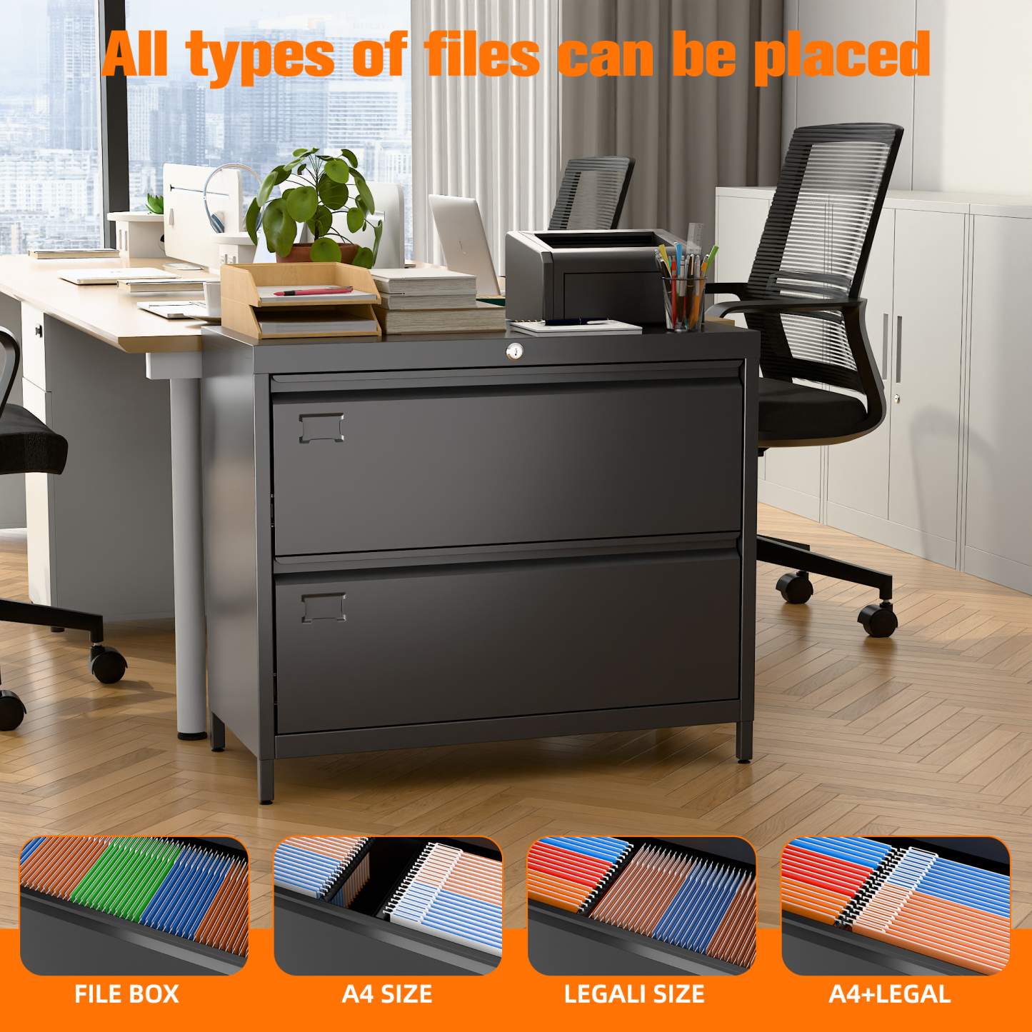 Lateral File Cabinet with 2 Drawer,Required Assembly,Black