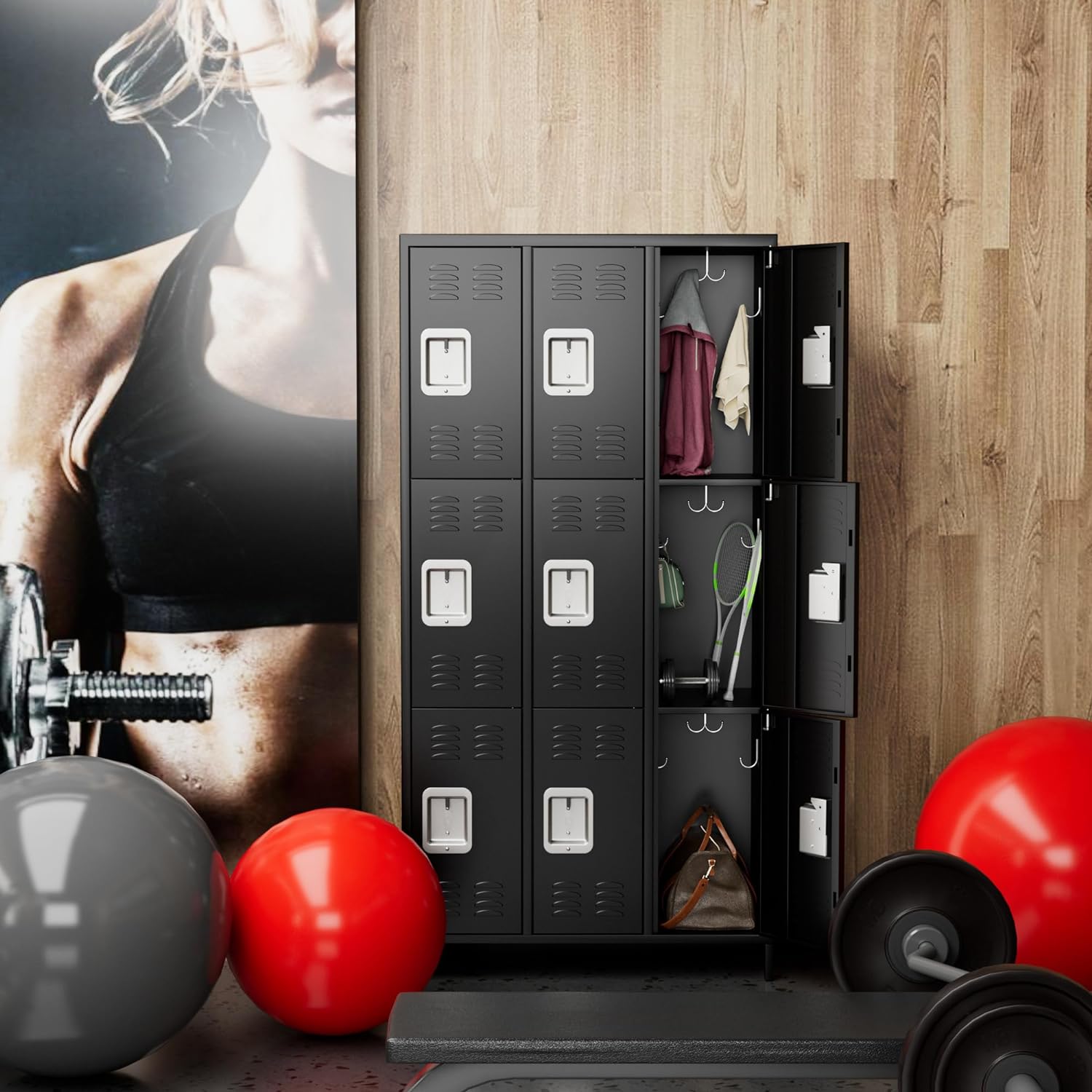 Aobabo Metal Lockers for Employees with Lock (9 Door-Black)