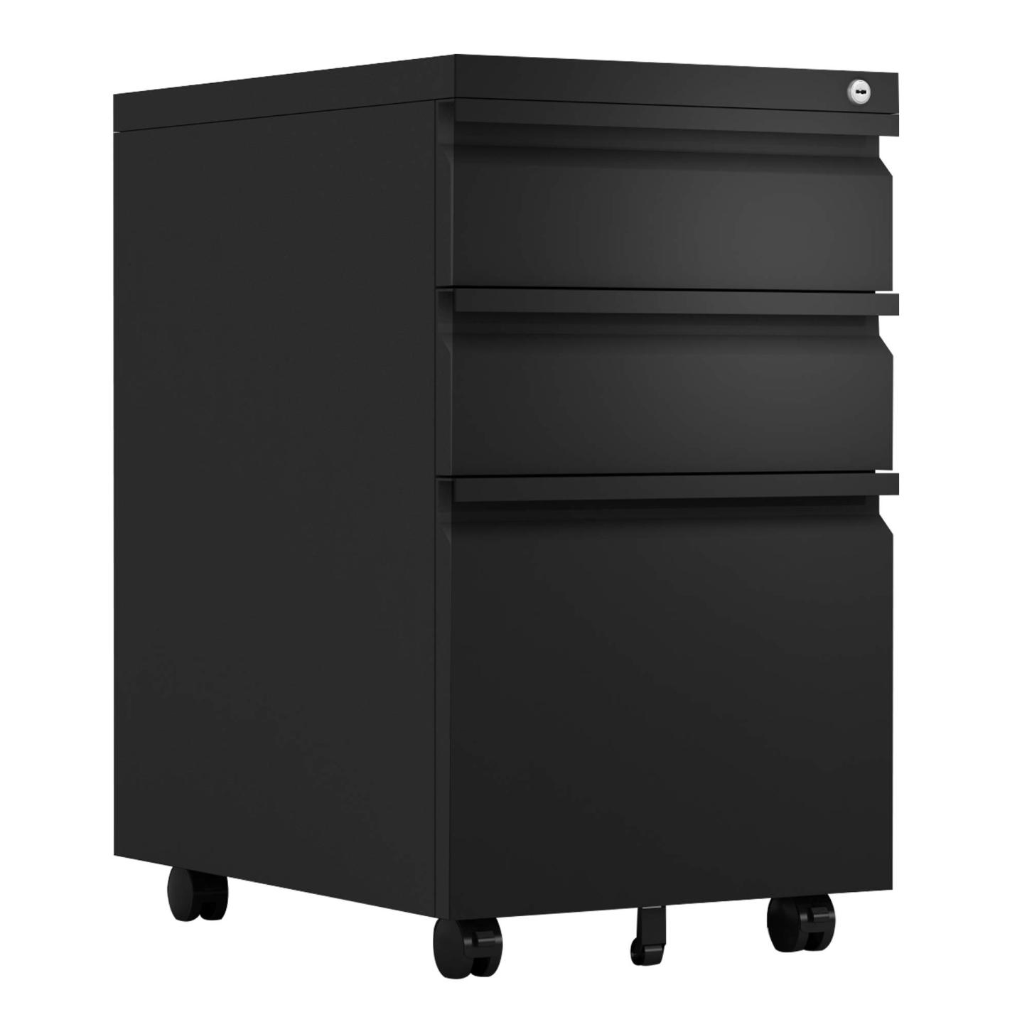 Mobile File Cabinet, 14.96 Inches Wide 3 Drawer Black 