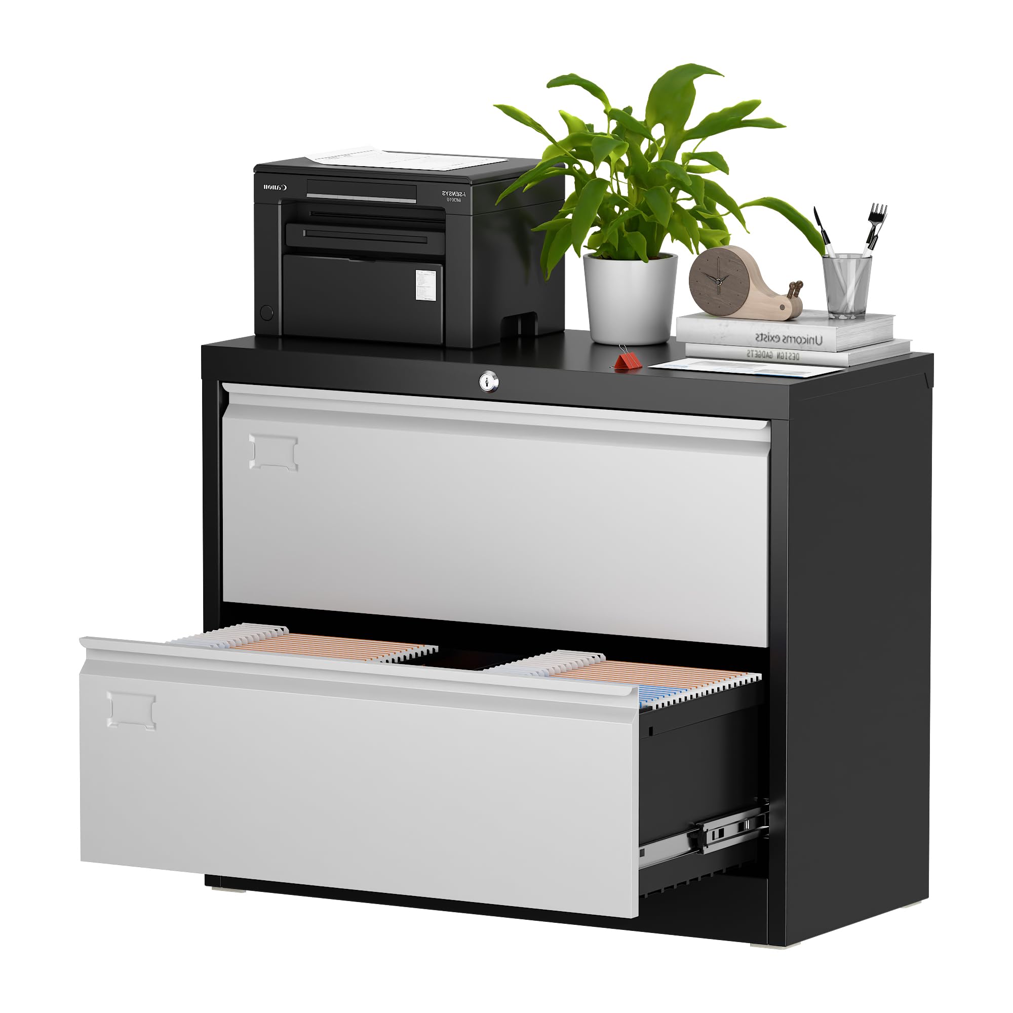 Aobabo Metal 2 Drawer Lateral File Cabinet with Lock,Black, Assembly Required