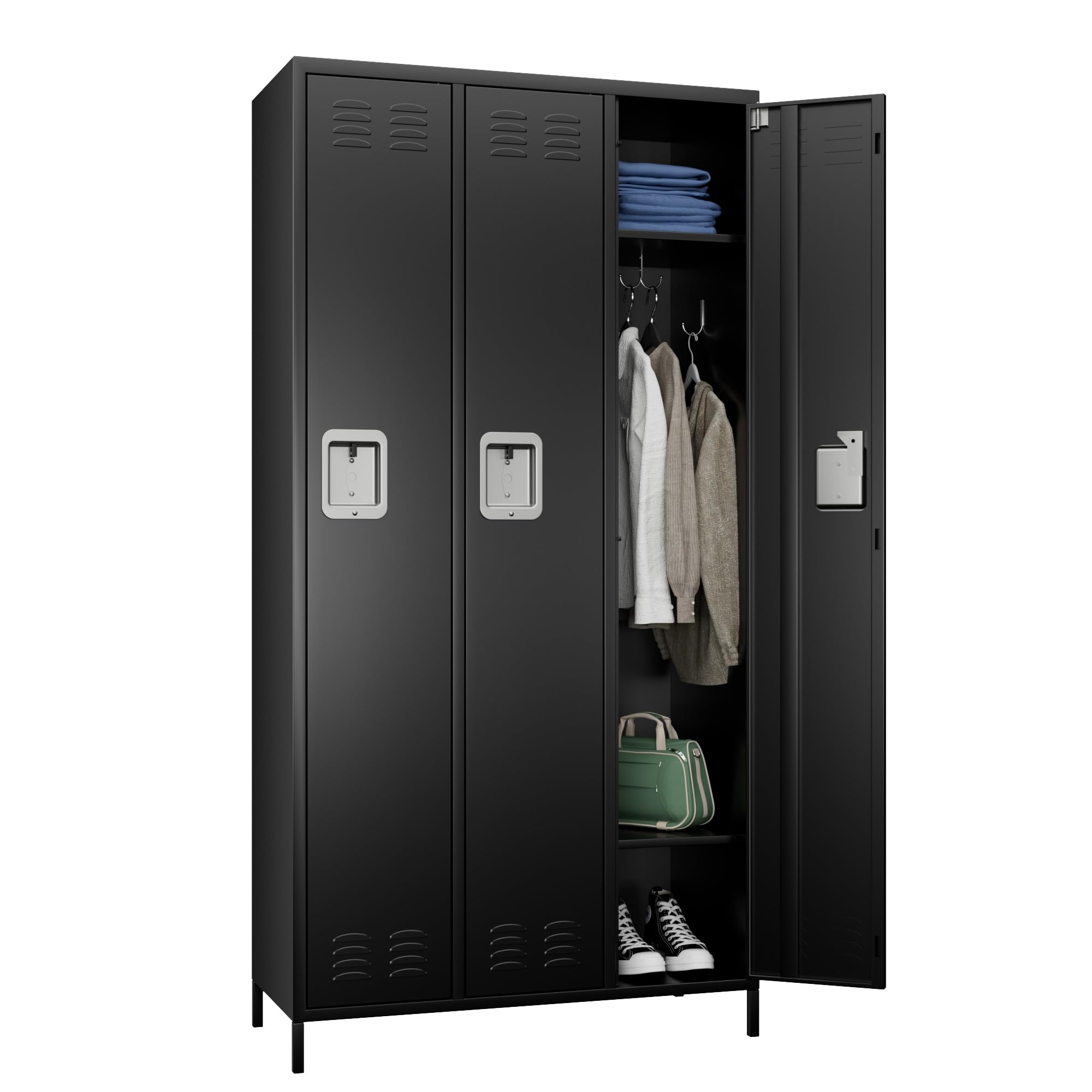 AOBABO metal storage locker (3 Door-Black)