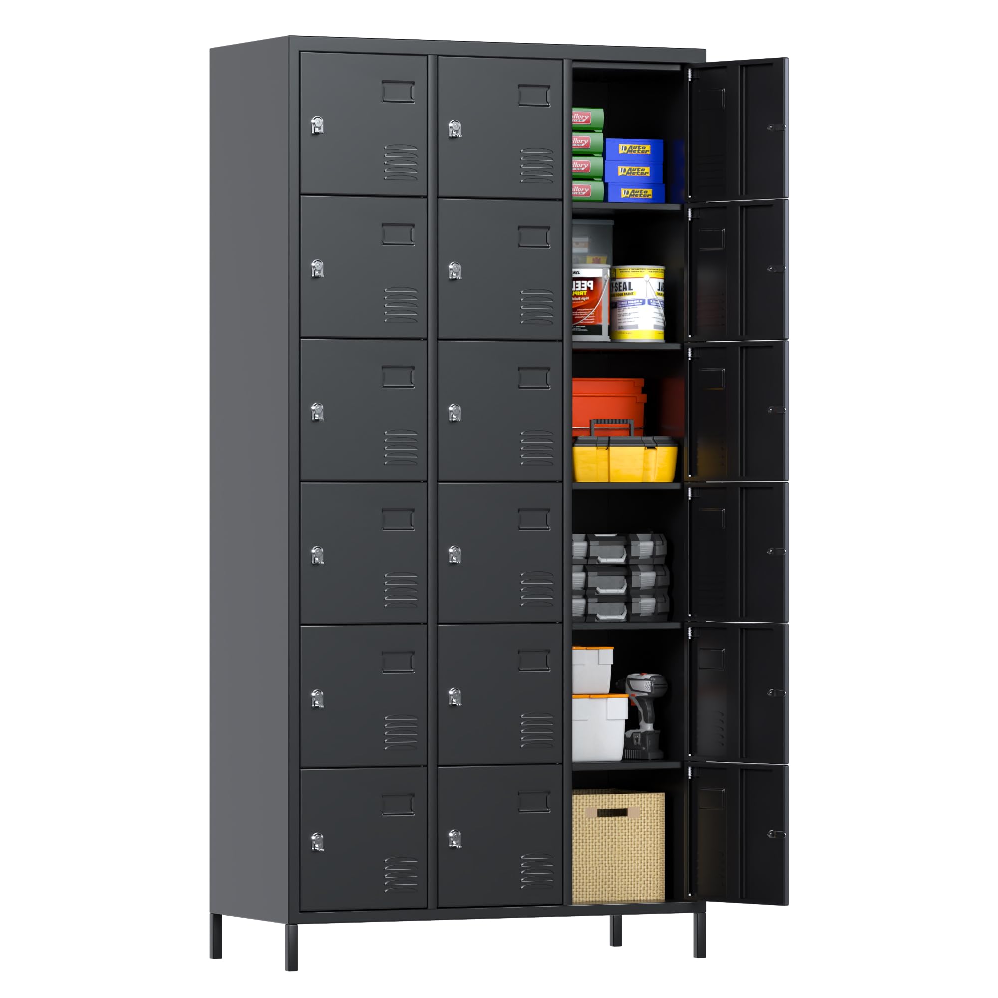 Aobabo metal storage locker(18 doors-black)