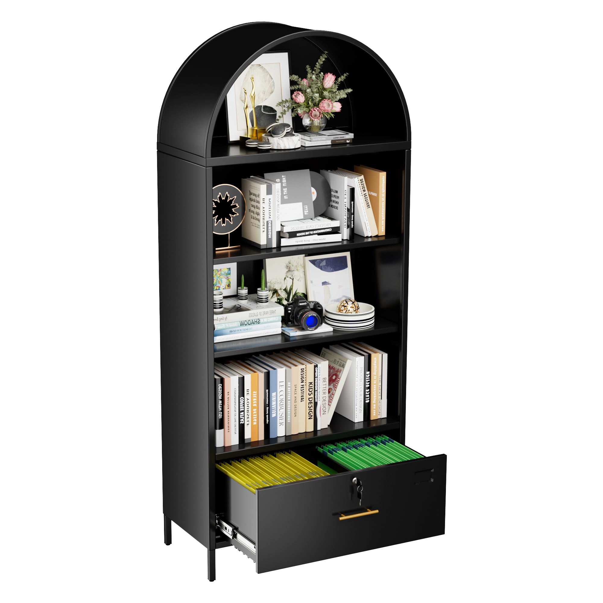 Metal Arched Storage Display Bookcase Cabinet