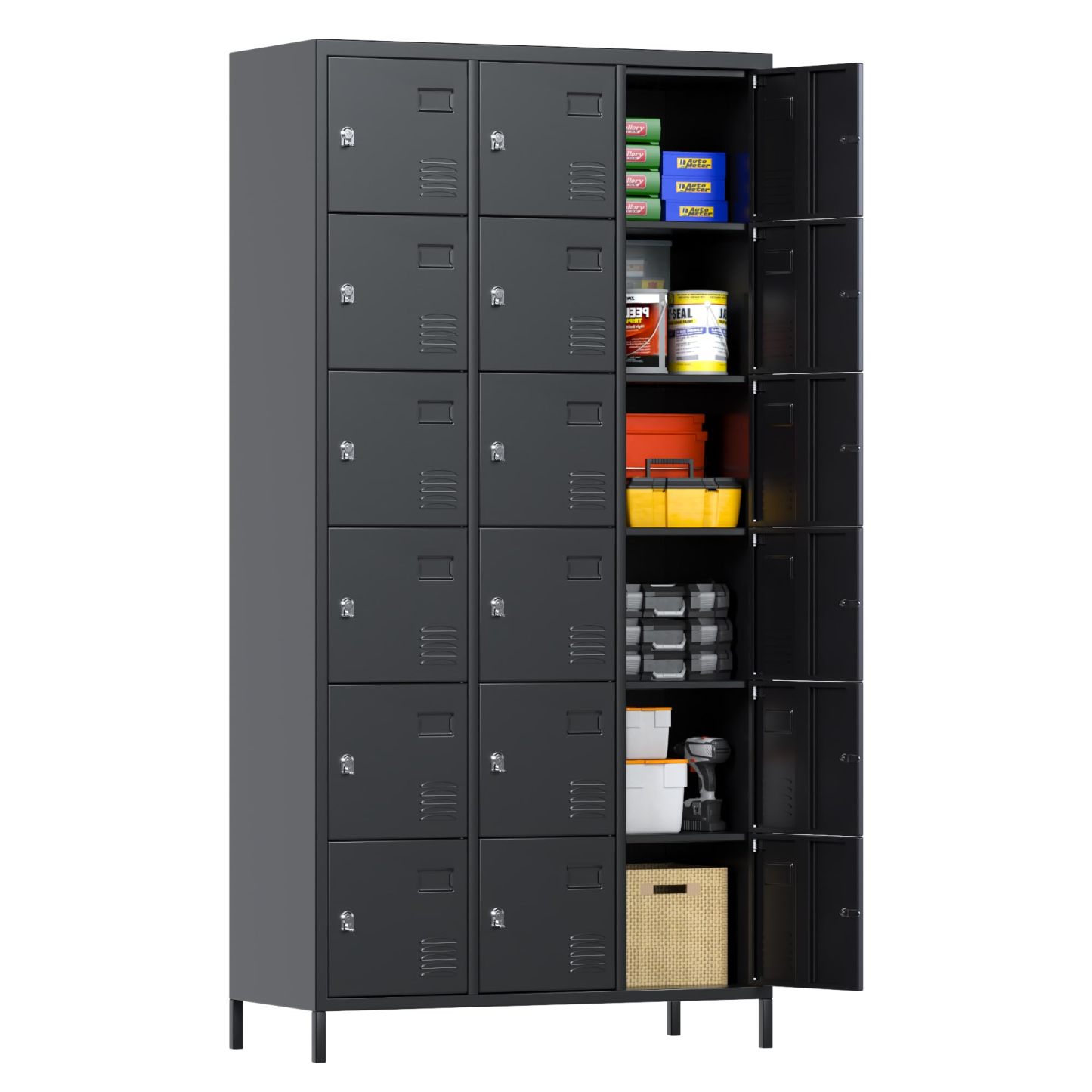 Aobabo metal storage locker(18 doors-black)