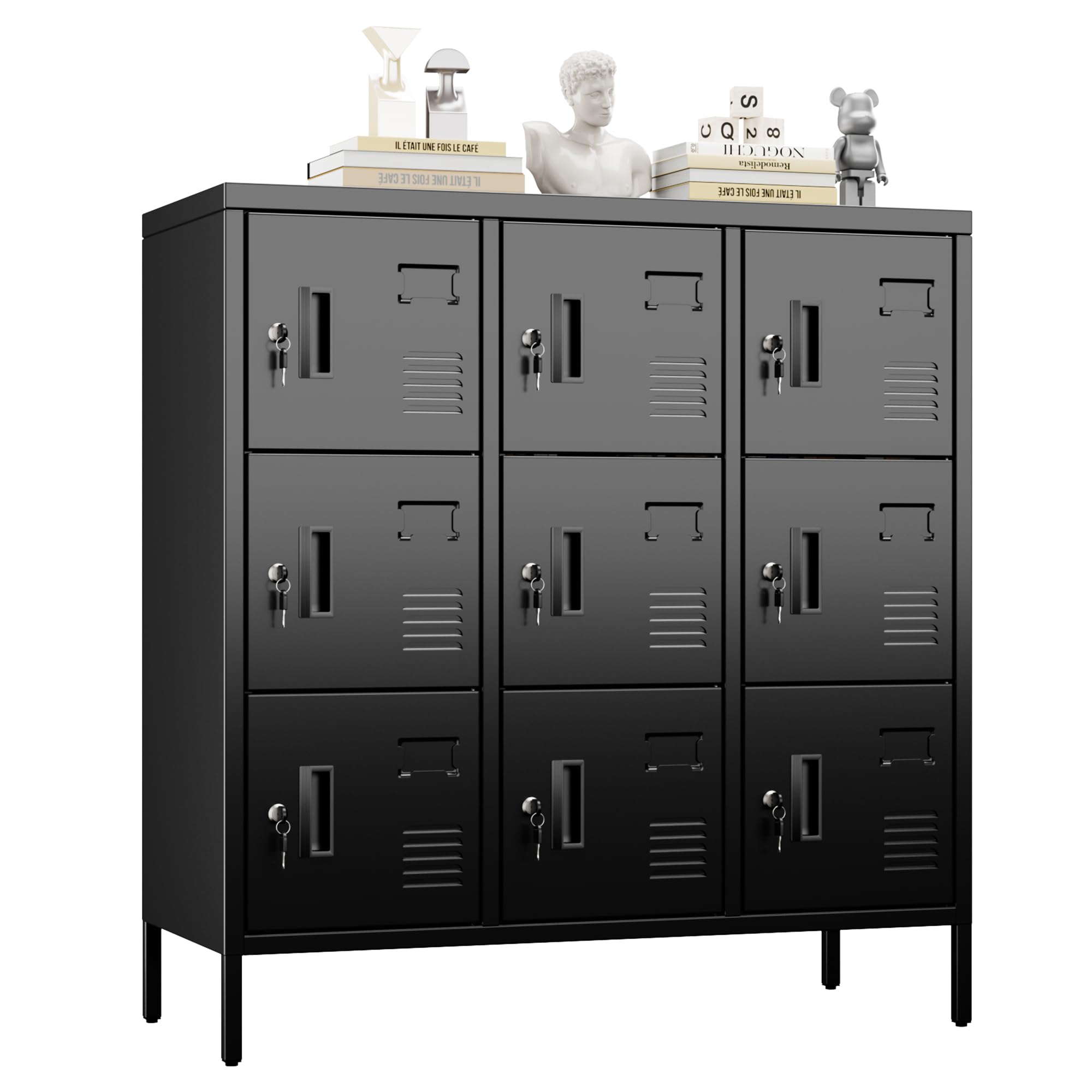 9 Doors Steel Storage Locker Cabinet , Black, Assembly Required