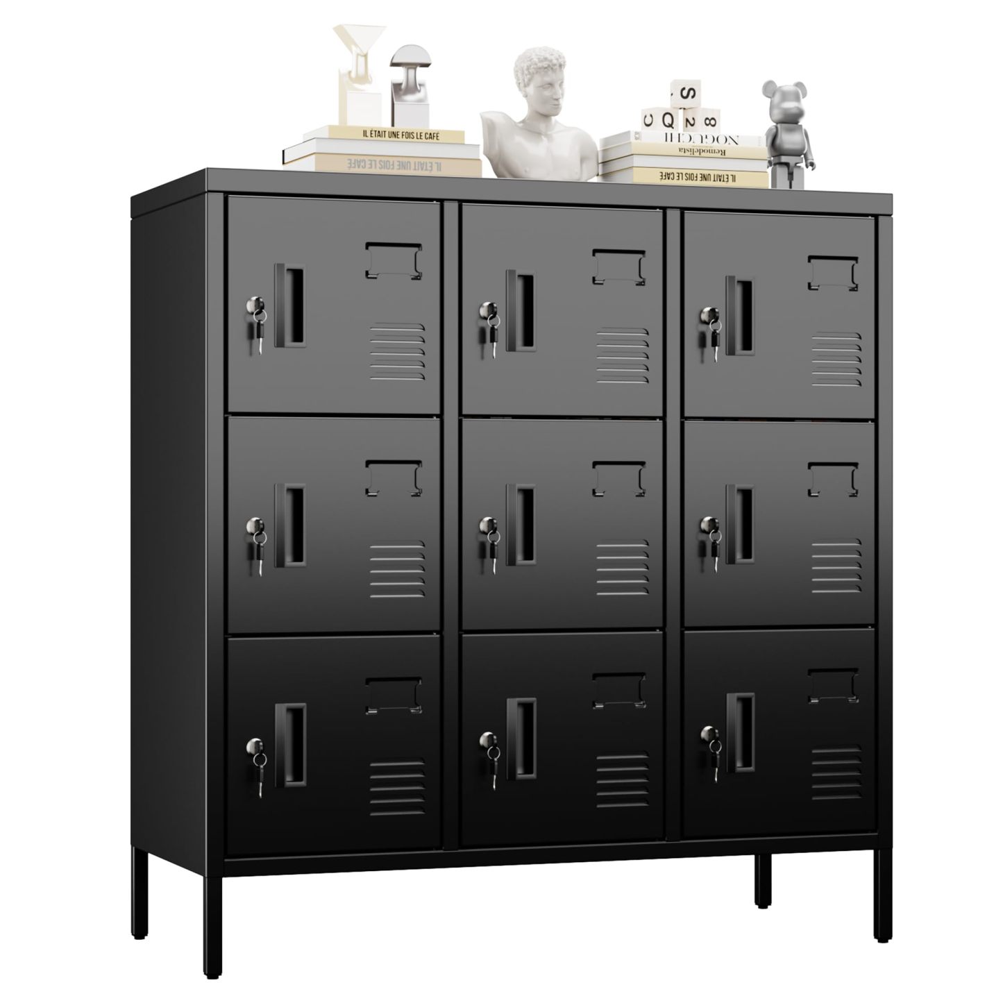 9 Doors Steel Storage Locker Cabinet , Black, Assembly Required