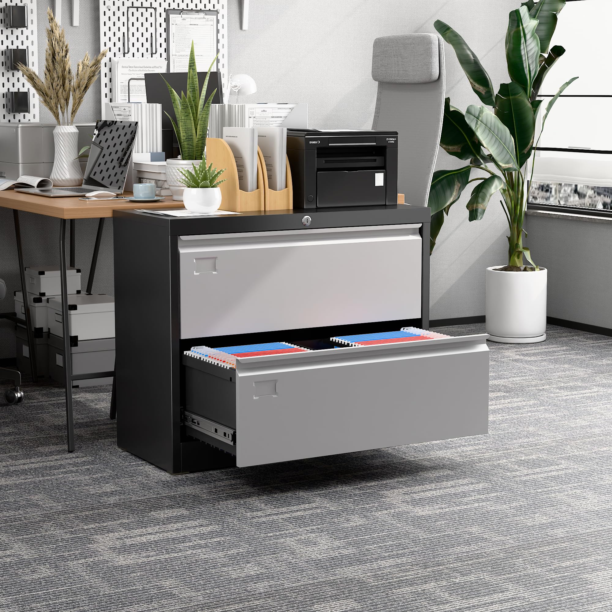 Aobabo Metal 2 Drawer Lateral File Cabinet with Lock,Black, Assembly Required