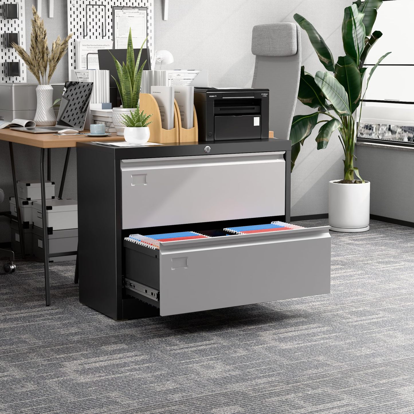 Aobabo Metal 2 Drawer Lateral File Cabinet with Lock,Black, Assembly Required