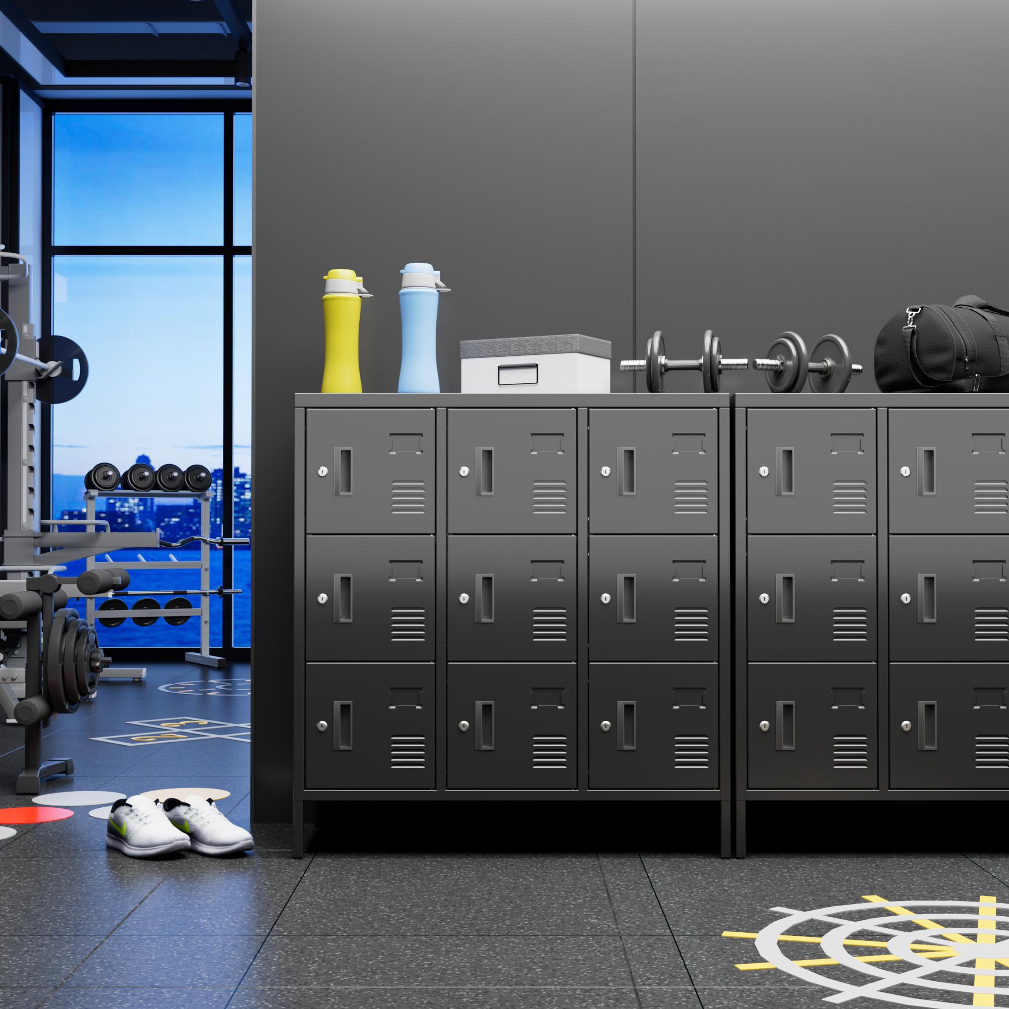 9 Doors Steel Storage Locker Cabinet , Black, Assembly Required