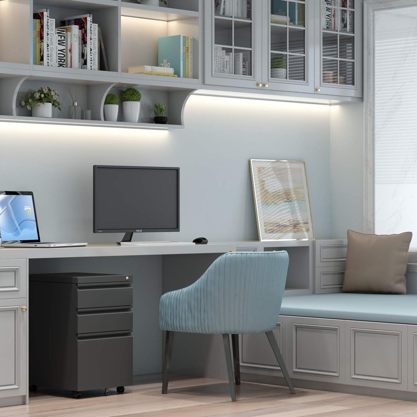 Mobile File Cabinet, 14.96 Inches Wide 3 Drawer Black 