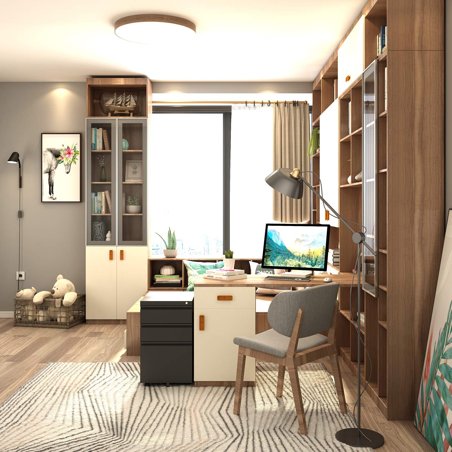 Mobile File Cabinet, 14.96 Inches Wide 3 Drawer Black 