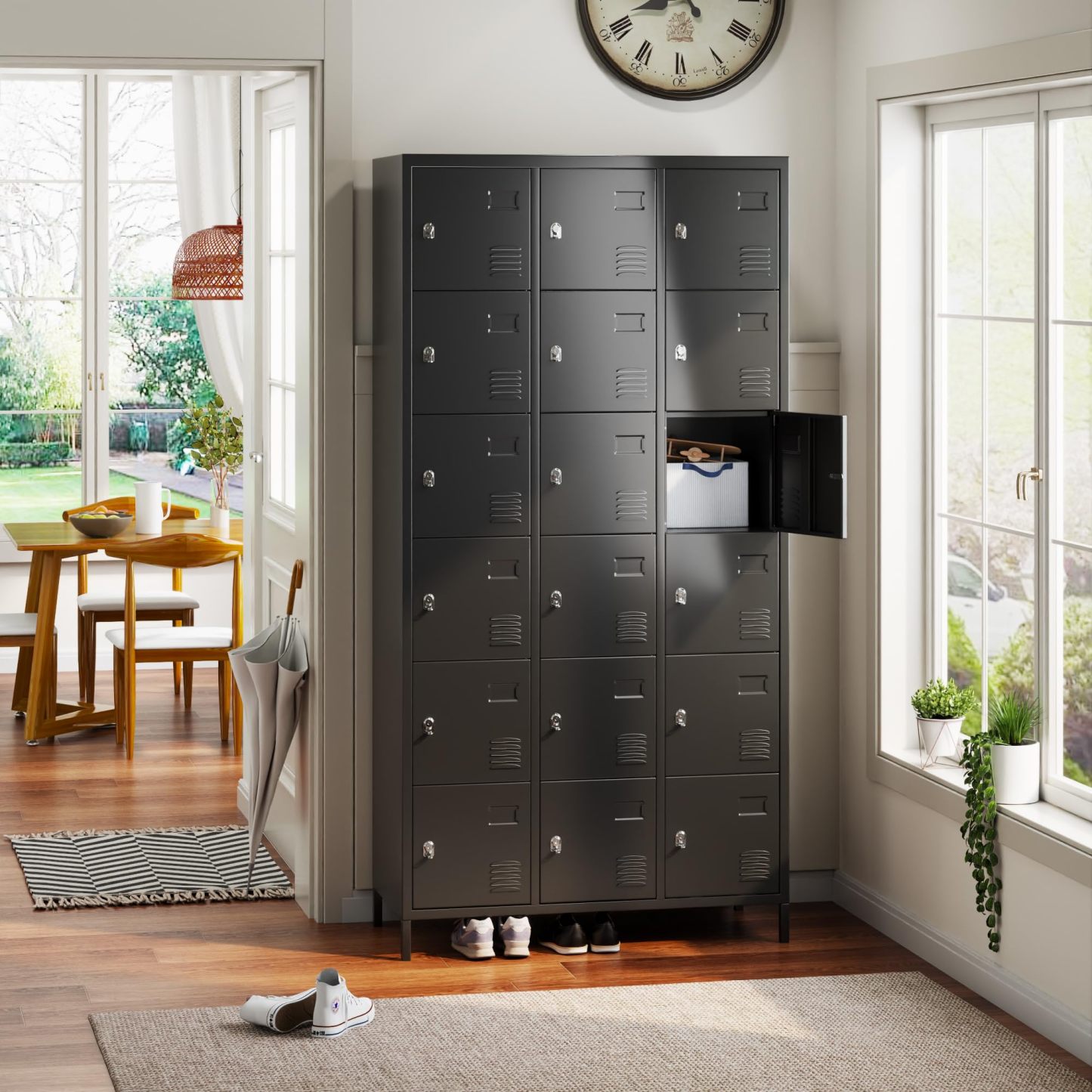 Aobabo metal storage locker(18 doors-black)