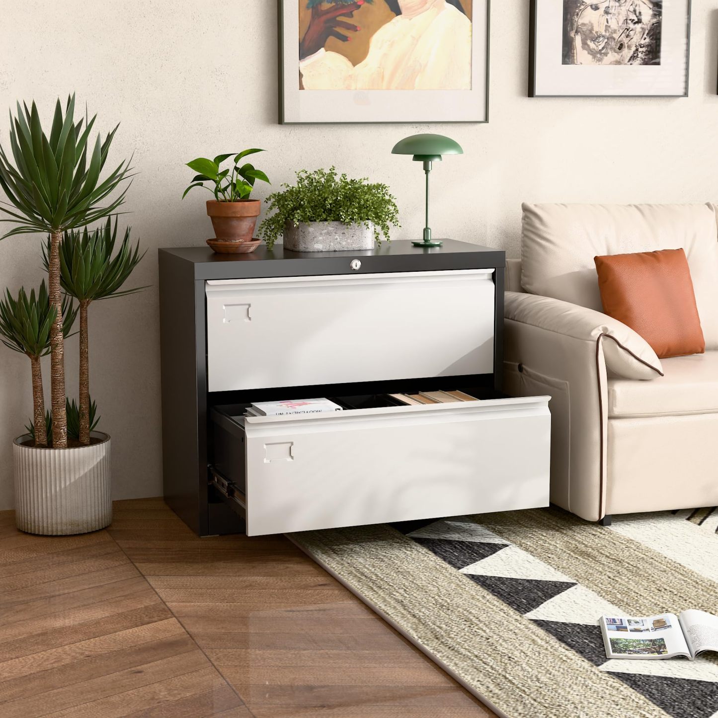 Aobabo Metal 2 Drawer Lateral File Cabinet with Lock,Black, Assembly Required