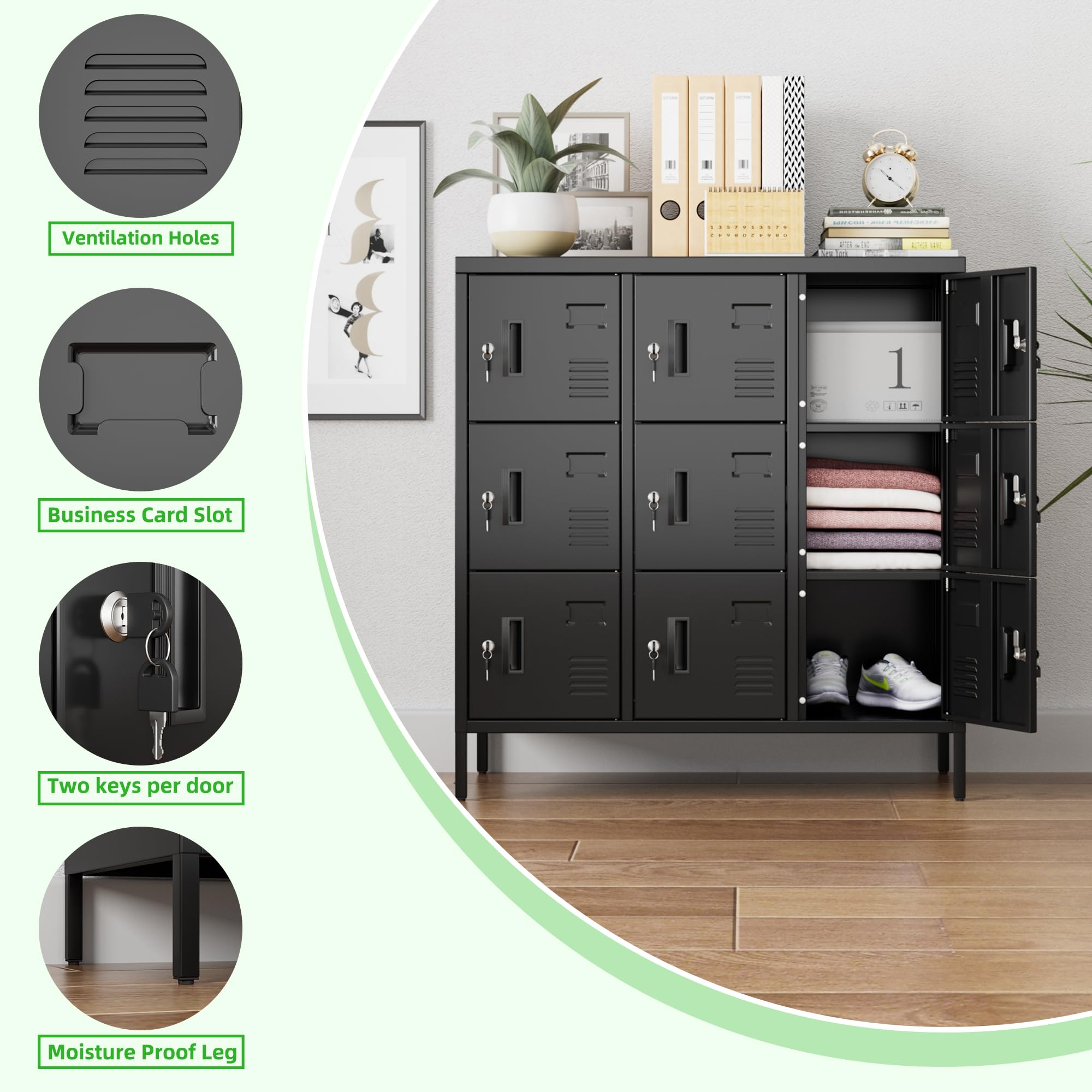 9 Doors Steel Storage Locker Cabinet , Black, Assembly Required