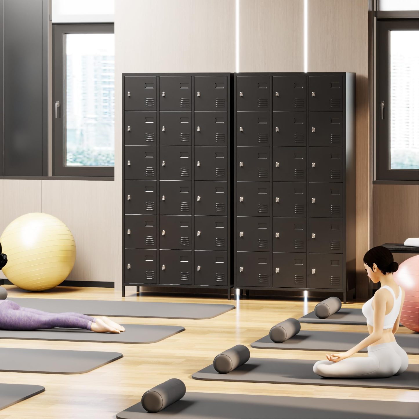 Aobabo metal storage locker(18 doors-black)