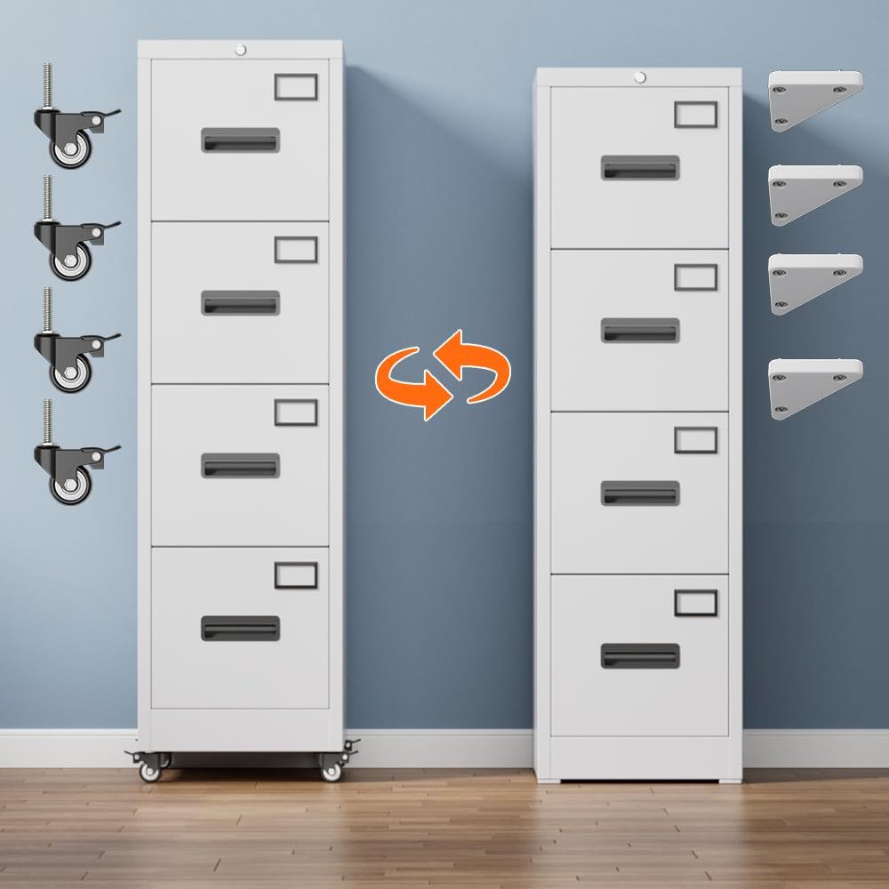 Aobabo 4 Drawer File Cabinet with Wheels,Required Assembly,White