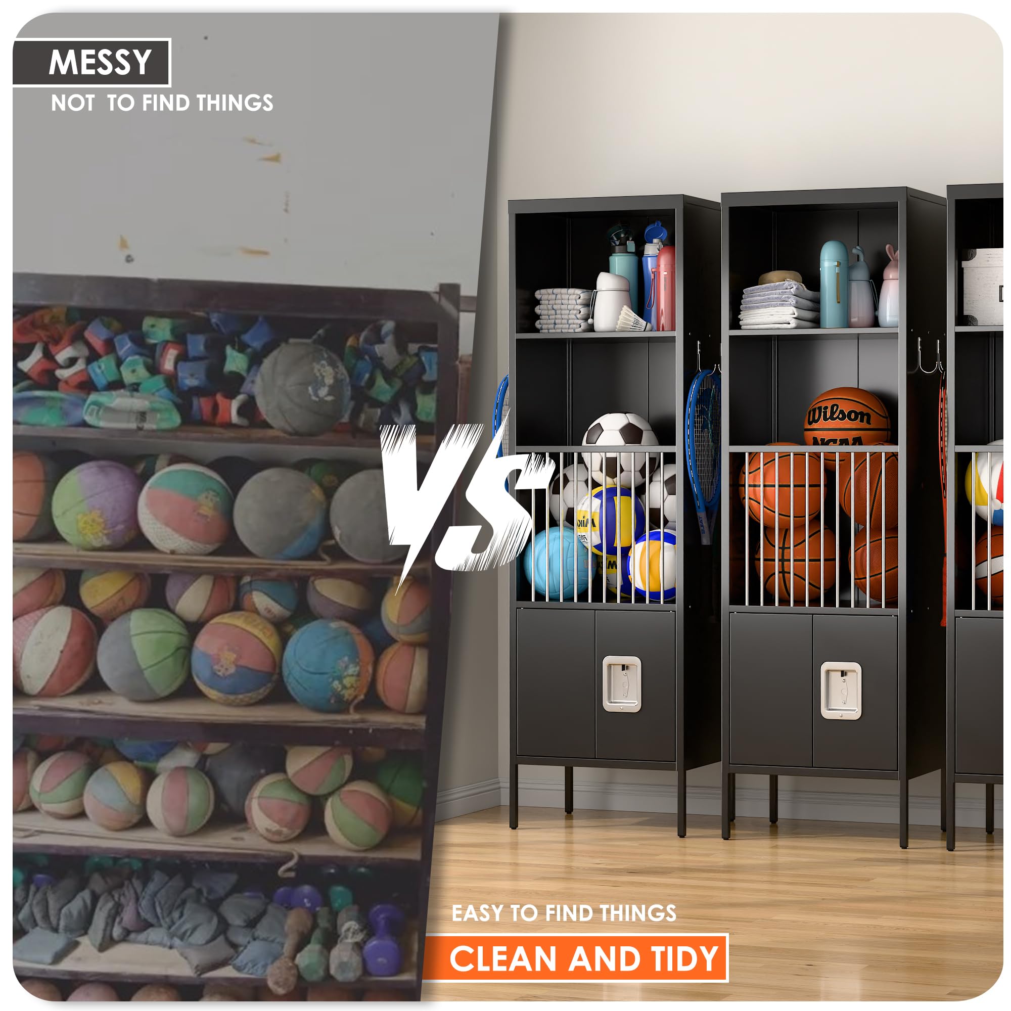 Sports Equipment Storage Lockerwith Lock Door and Hooks