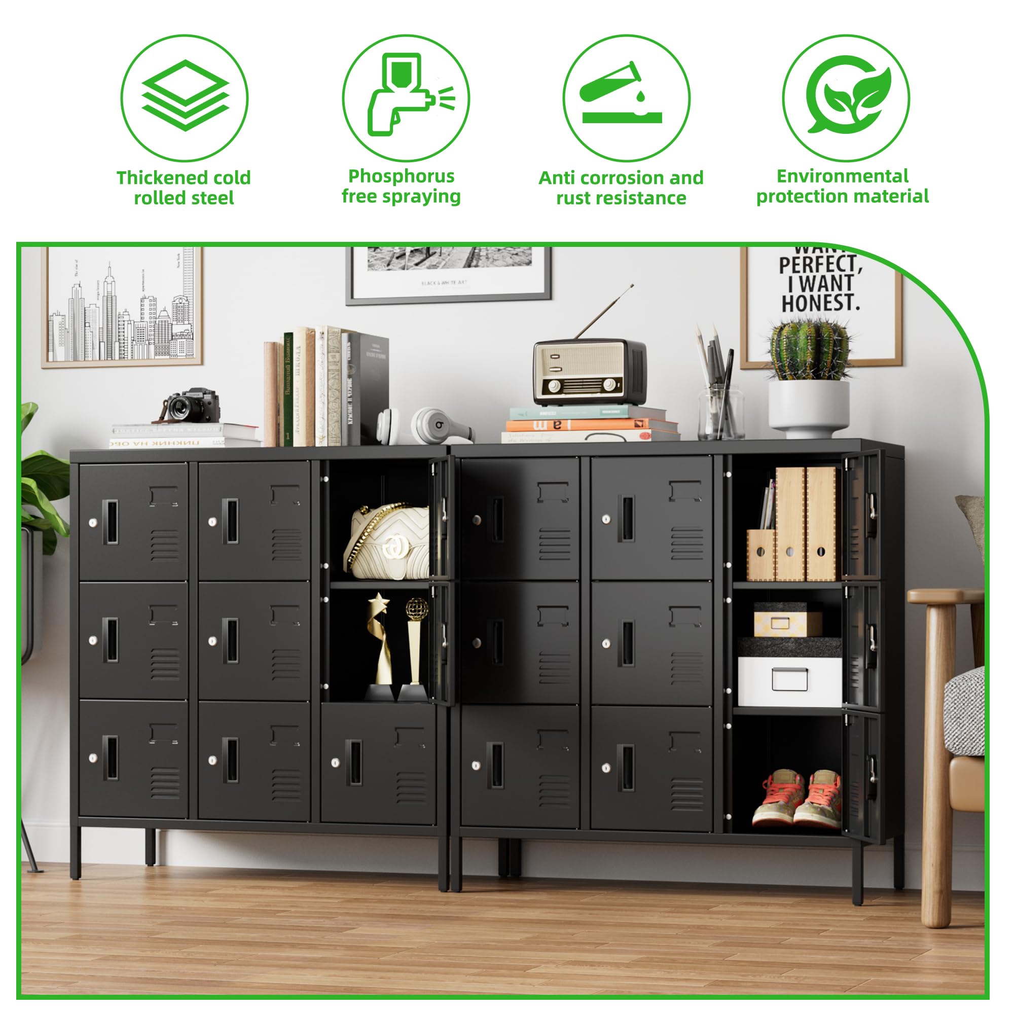 9 Doors Steel Storage Locker Cabinet , Black, Assembly Required