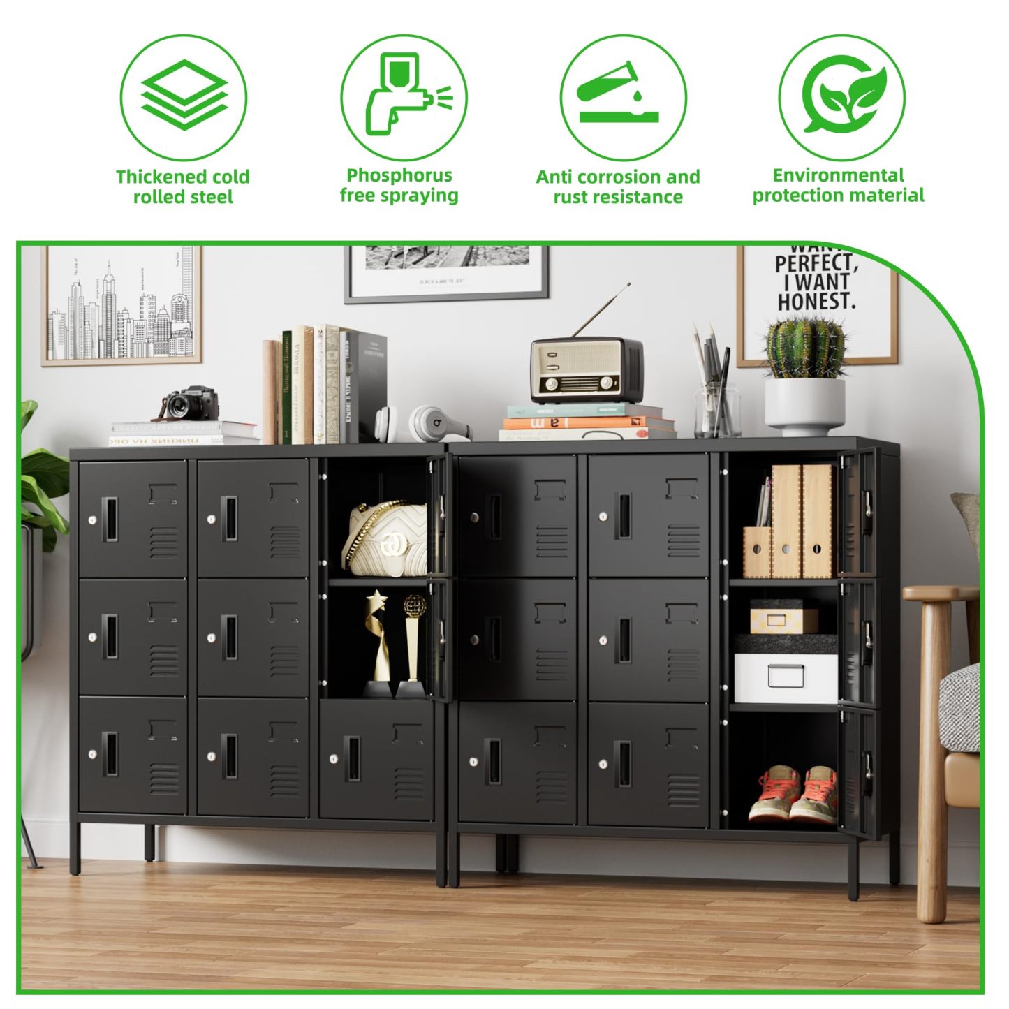 9 Doors Steel Storage Locker Cabinet , Black, Assembly Required