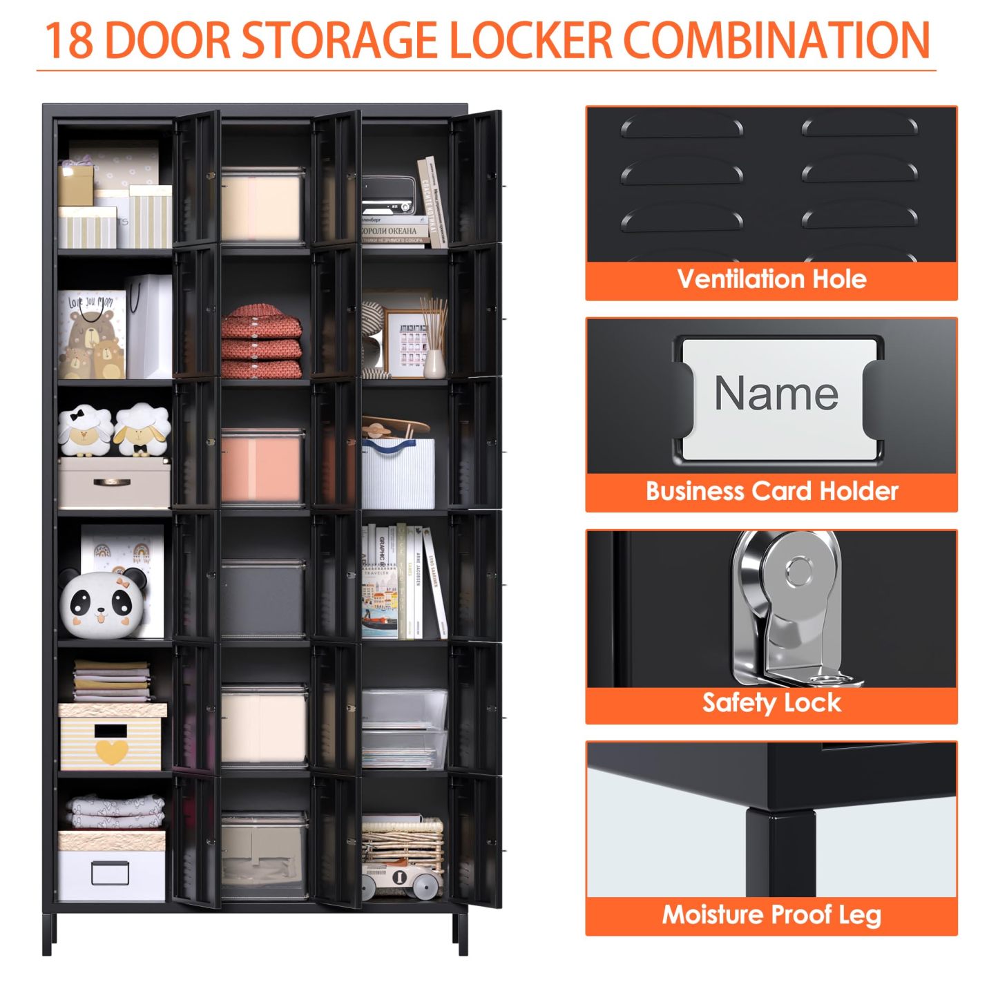 Aobabo metal storage locker(18 doors-black)