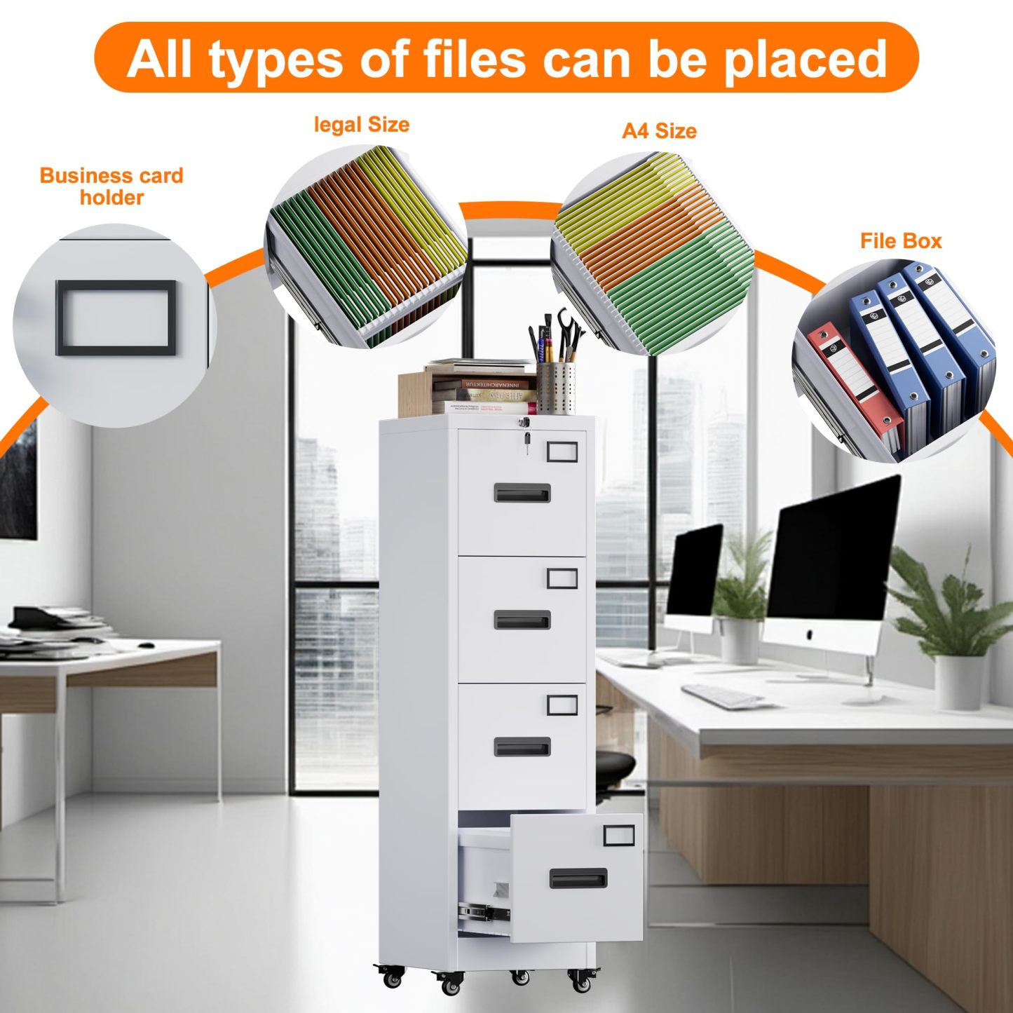 Aobabo 4 Drawer File Cabinet with Wheels,Required Assembly,White