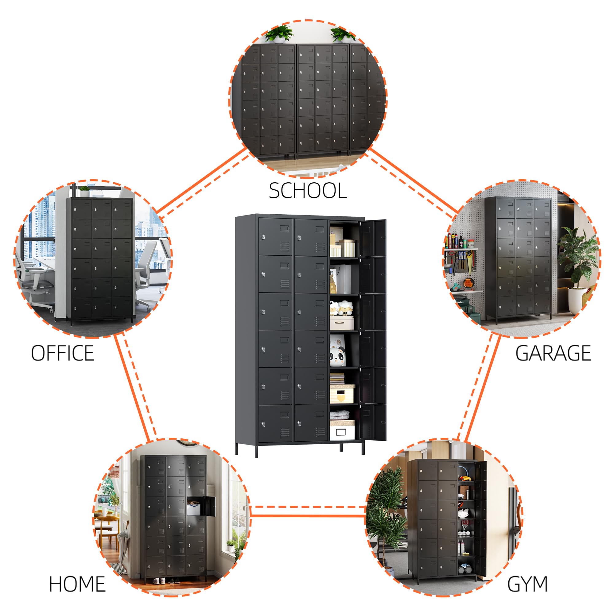 Aobabo metal storage locker(18 doors-black)