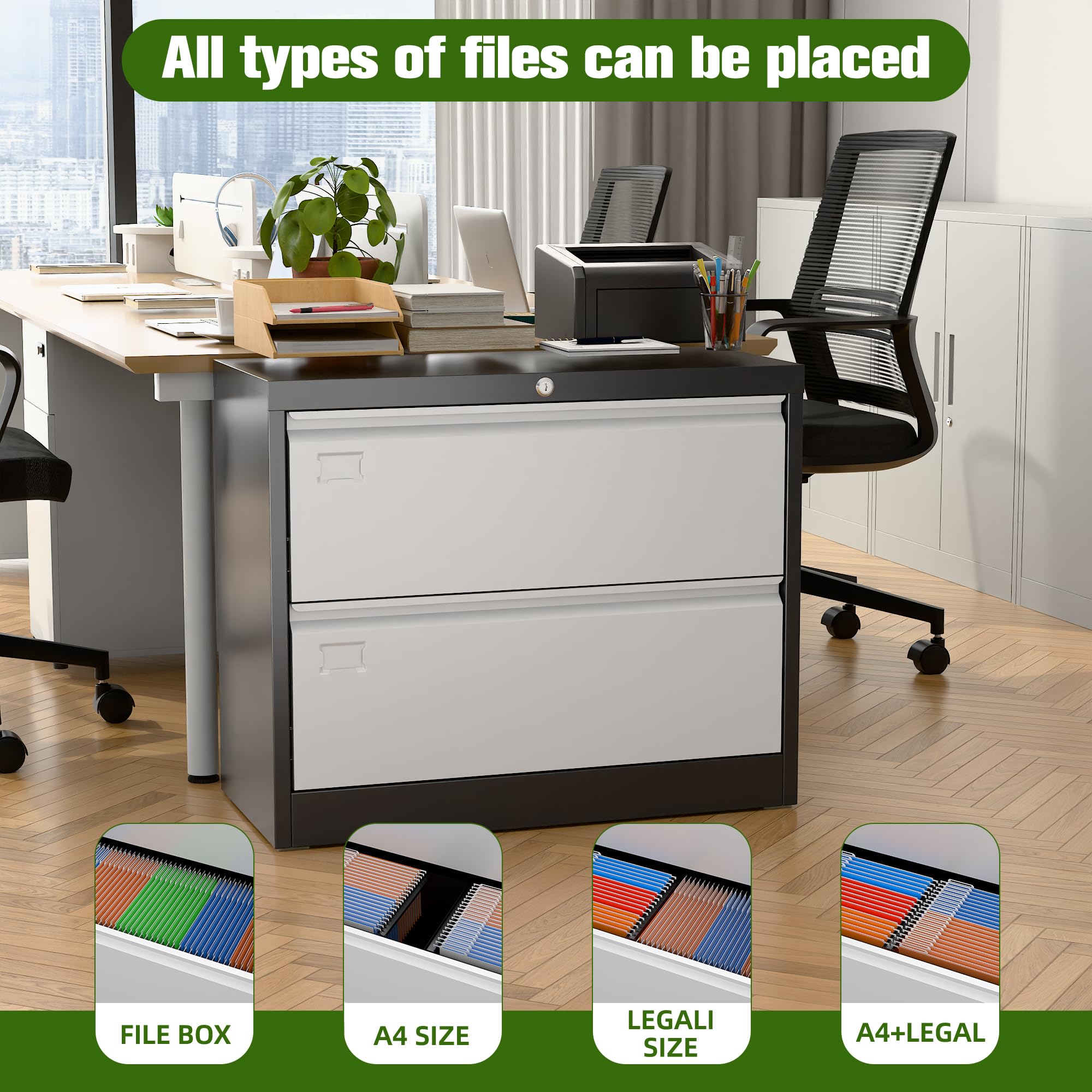 Aobabo Metal 2 Drawer Lateral File Cabinet with Lock,Black, Assembly Required