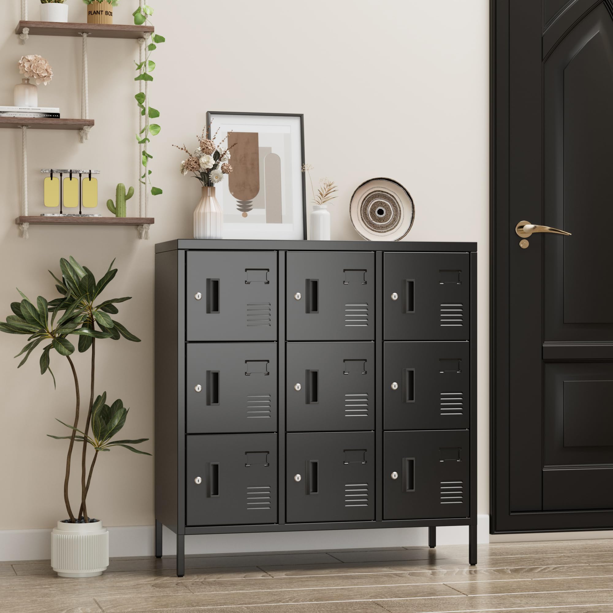 9 Doors Steel Storage Locker Cabinet , Black, Assembly Required