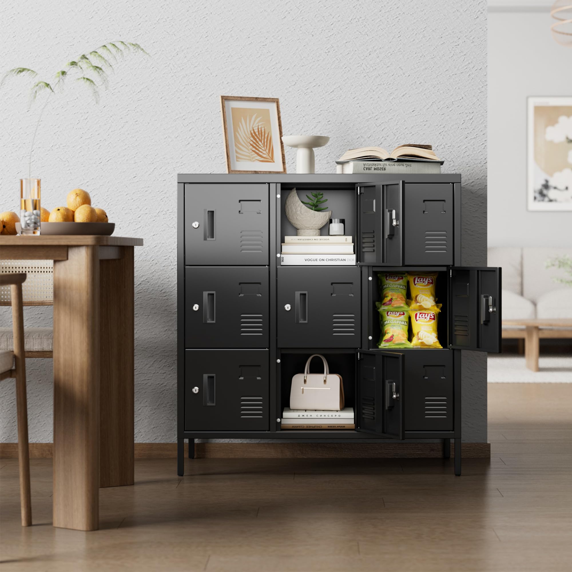 9 Doors Steel Storage Locker Cabinet , Black, Assembly Required