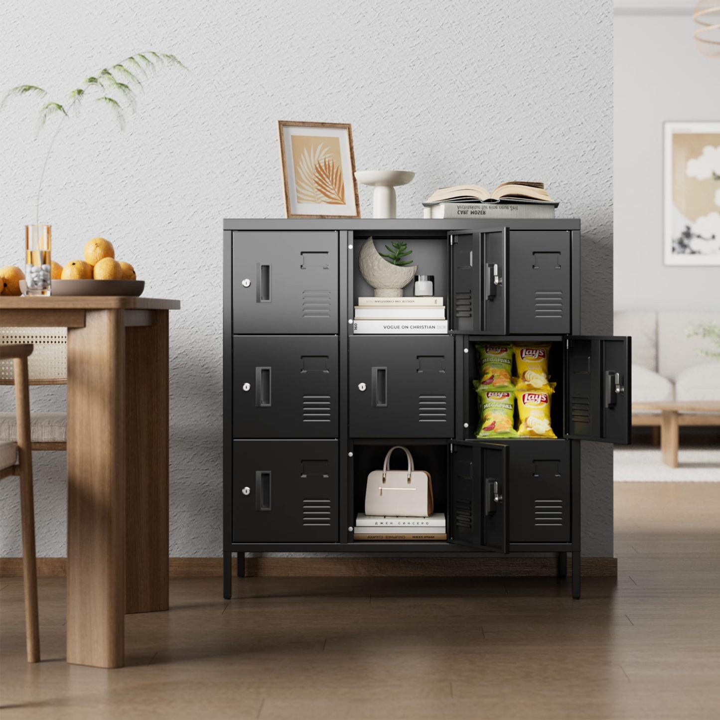 9 Doors Steel Storage Locker Cabinet , Black, Assembly Required