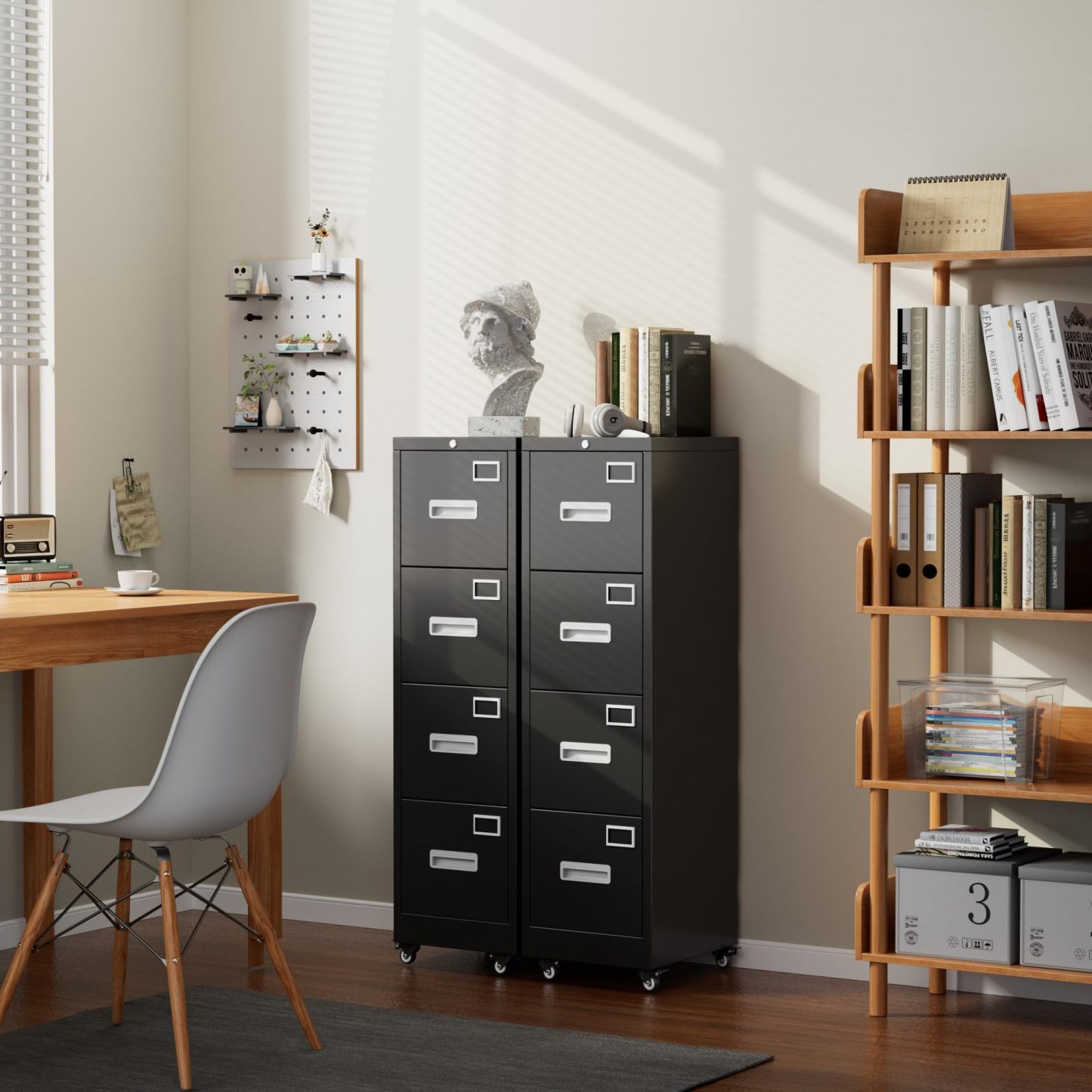 Aobabo 4 Drawer File Cabinet with Wheels，Required Assembly,Black