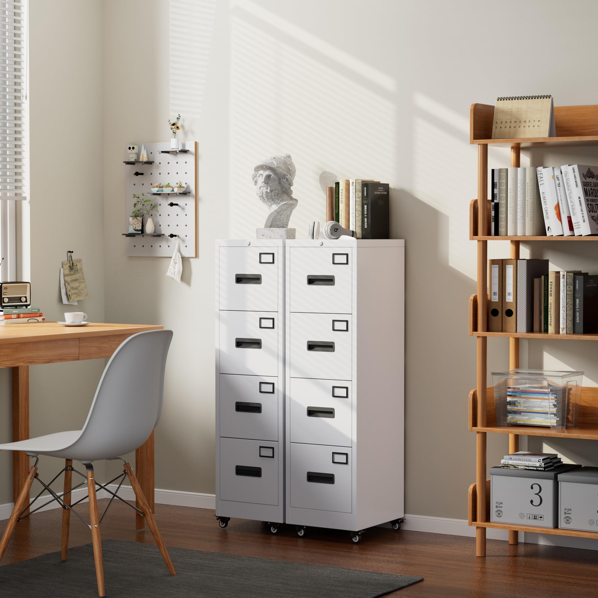 Aobabo 4 Drawer File Cabinet with Wheels,Required Assembly,White