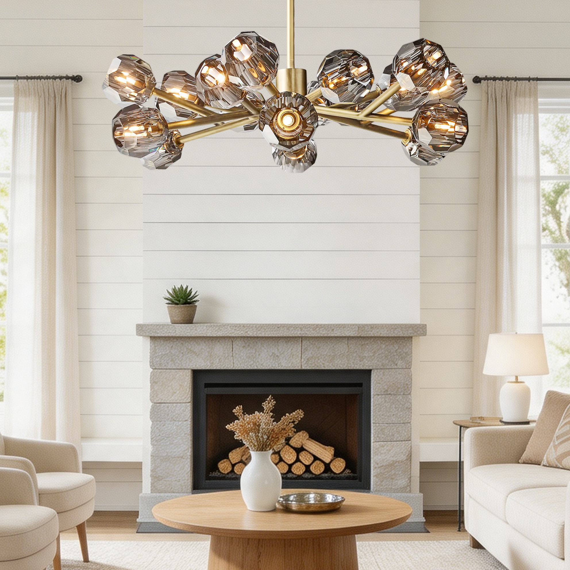 Boule De Crystal Ball Smoky Glass Round Chandelier 36"-lampselegant