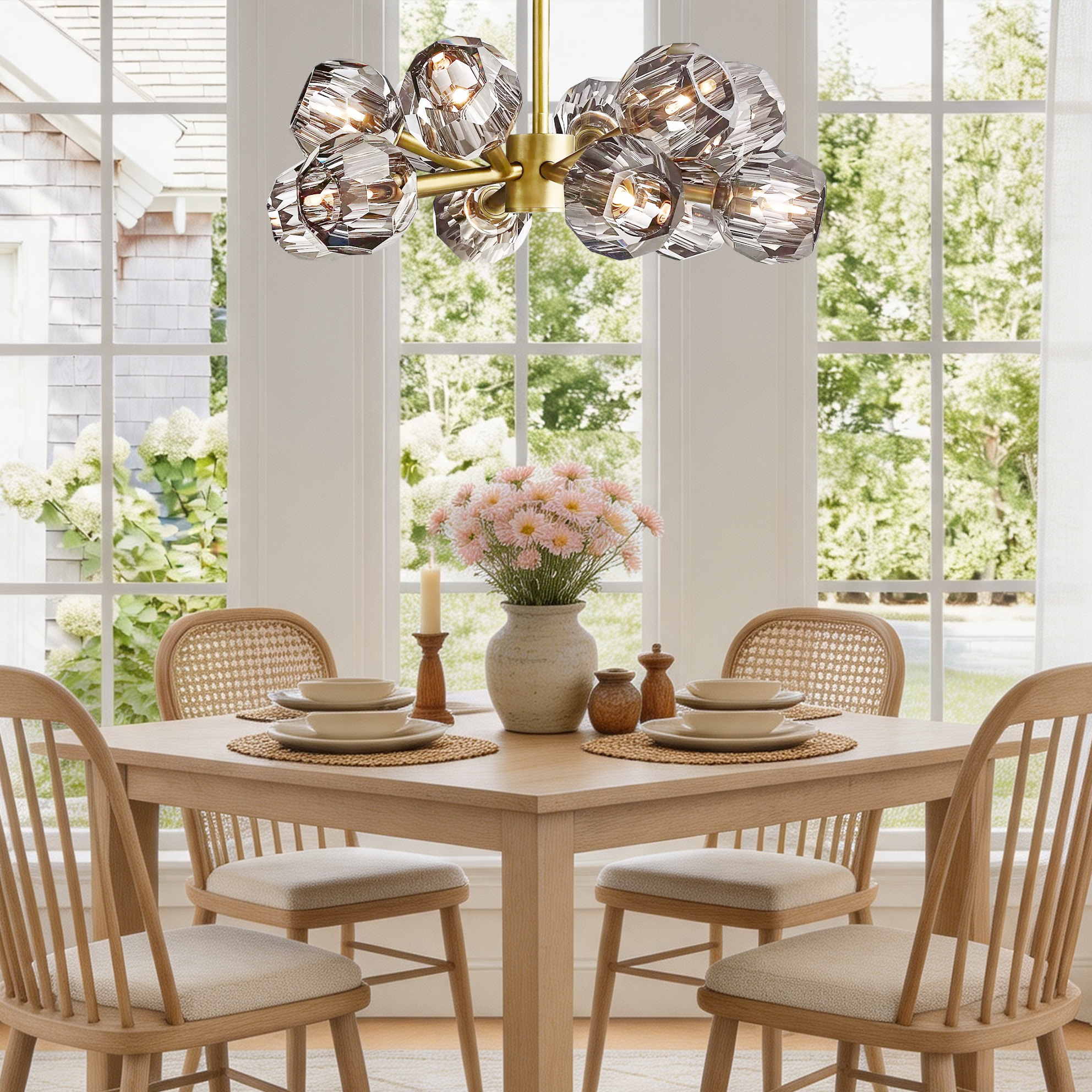Boule De Crystal Ball Smoke Glass Round Chandelier 24"-lampselegant
