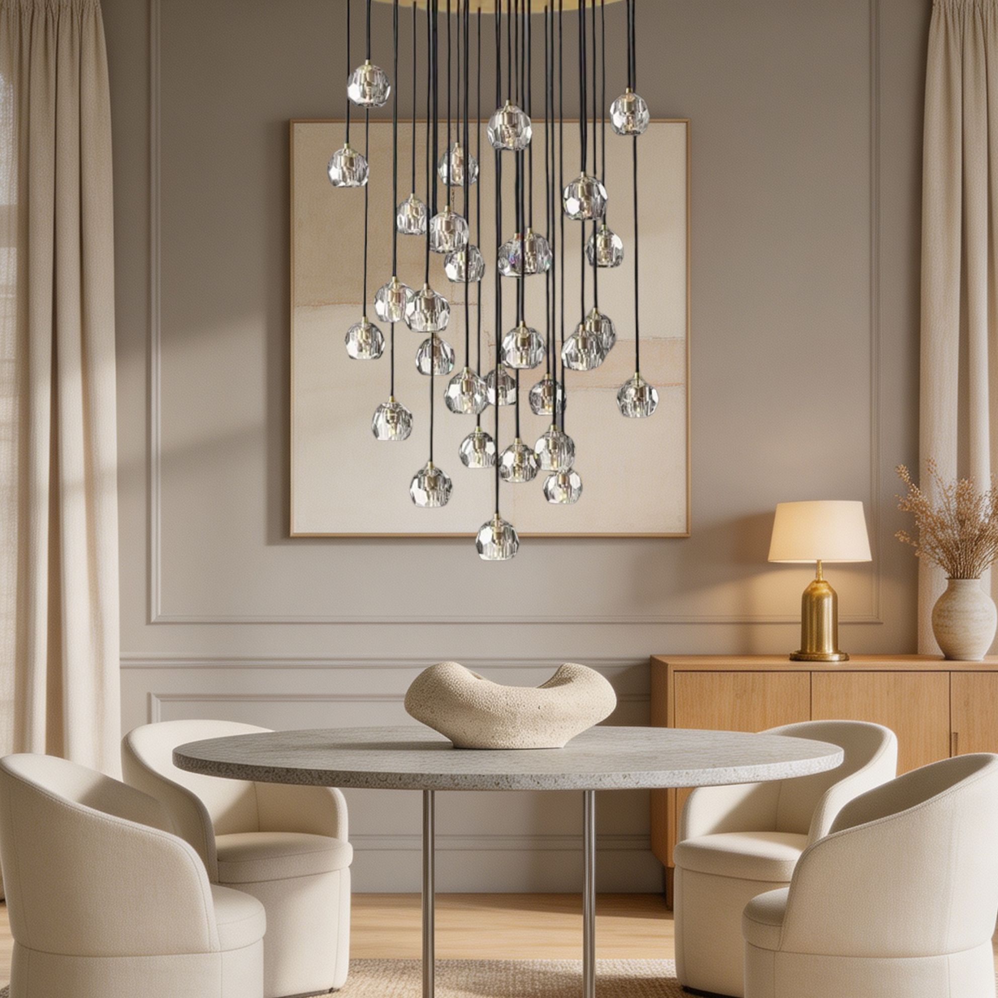 Boule De  Crystal Round Cluster Chandelier D 40"-lampselegant