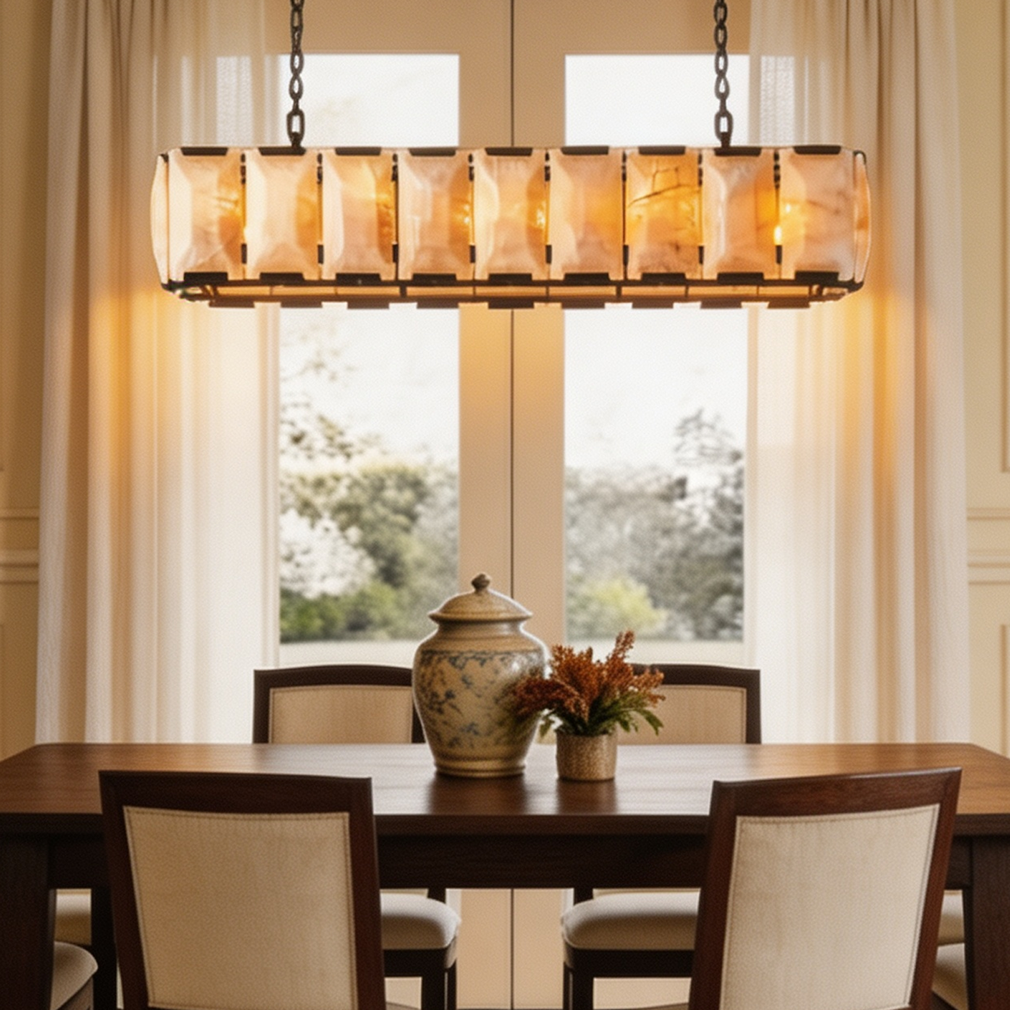Harlow Calcite Rectangular Chandelier W 62"-lampselegant
