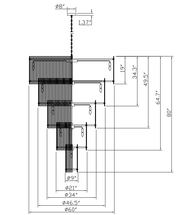 Hen Cbcro Modern  2-Tier Luxury Round Chandelier 60"-konalight