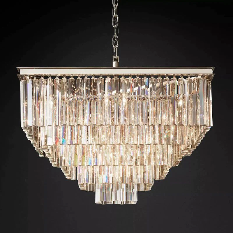Multi-tier 1920s Odeon Crystal Rectangular Chandelier Modern Lighting 34"-konalight