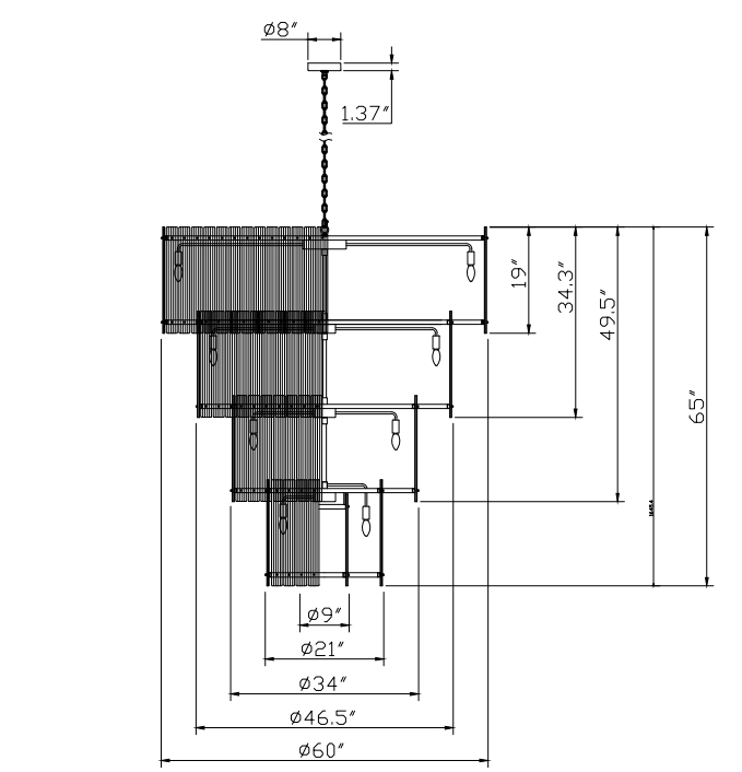 Hen Cbcro Modern  2-Tier Luxury Round Chandelier 60"-konalight