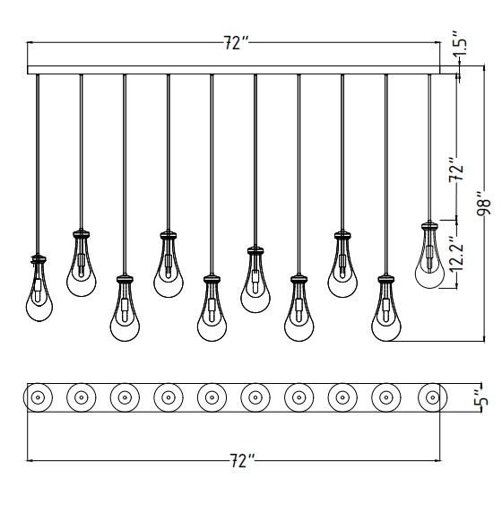 Raindrop Rectangular 5-Light Cord Chandelier-konalight