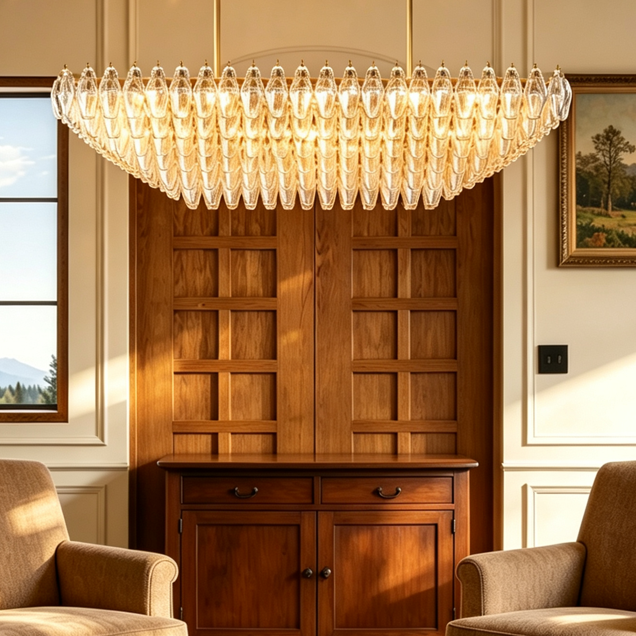 Mia Clear Glass Tiered Rectangular Chandelier For Dinning Room