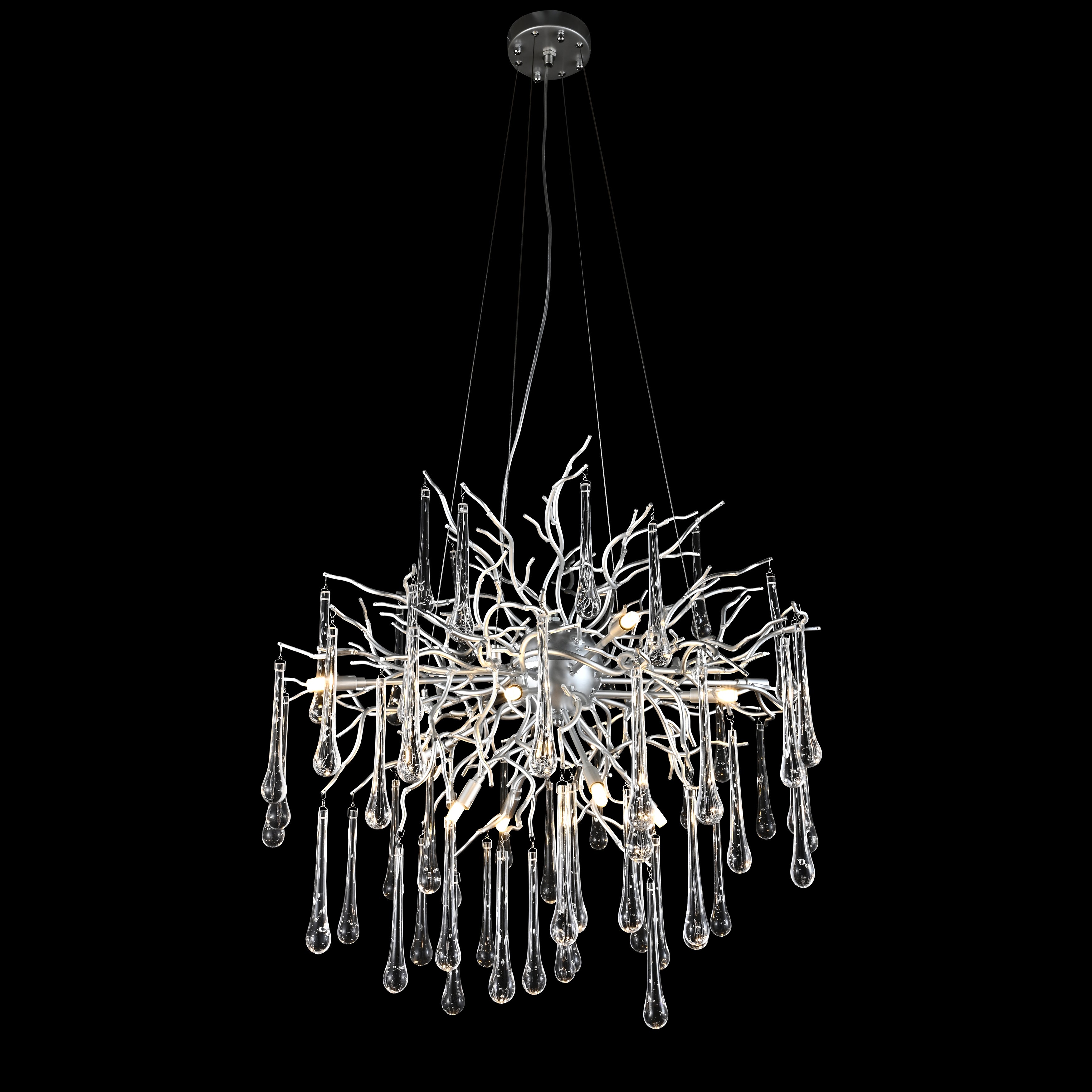 Branching Brass Round Teardrop Chandelier-konalight