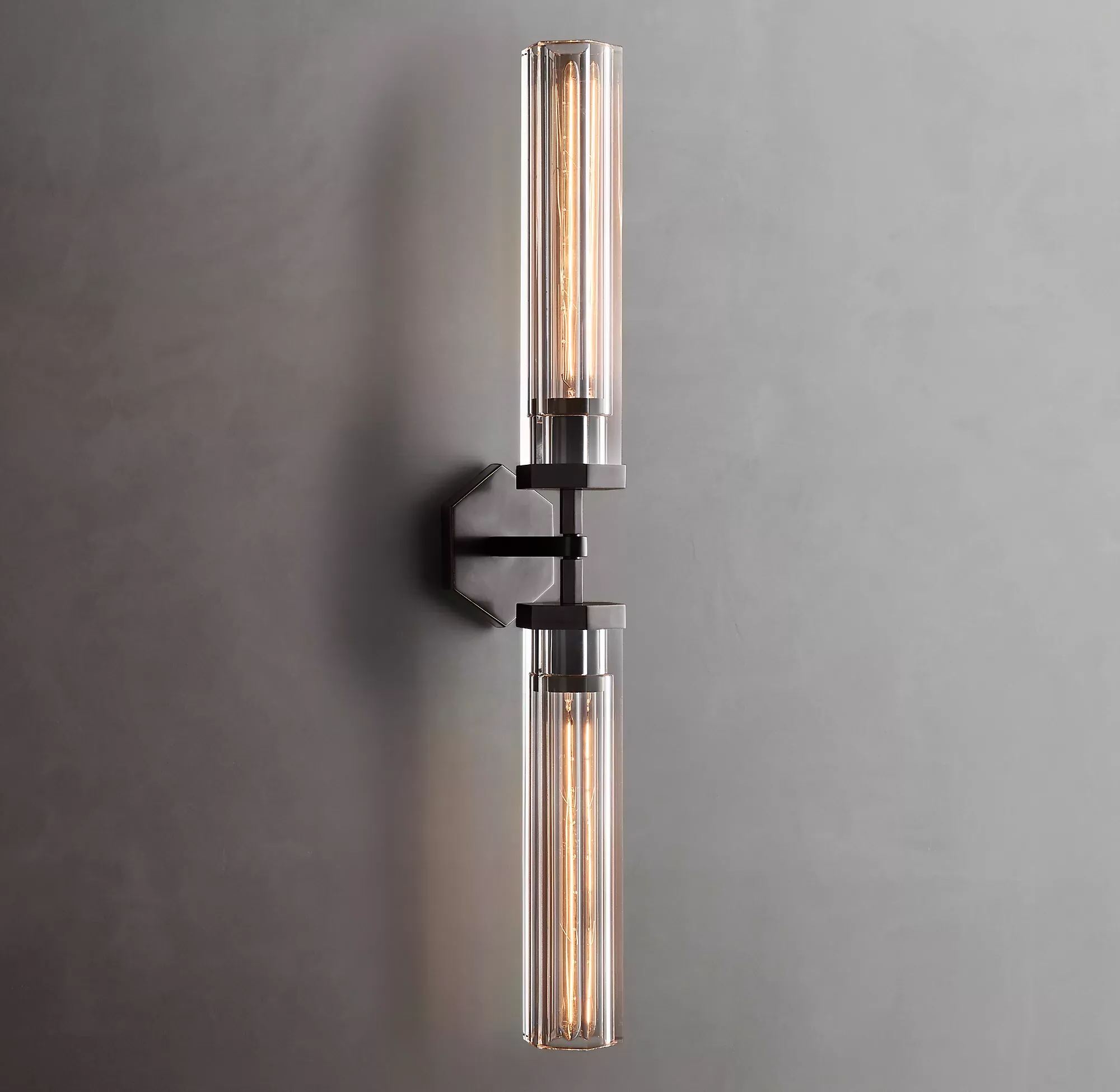 Lambeth Hexagonal Double Head Brass Wall Sconce-konalight