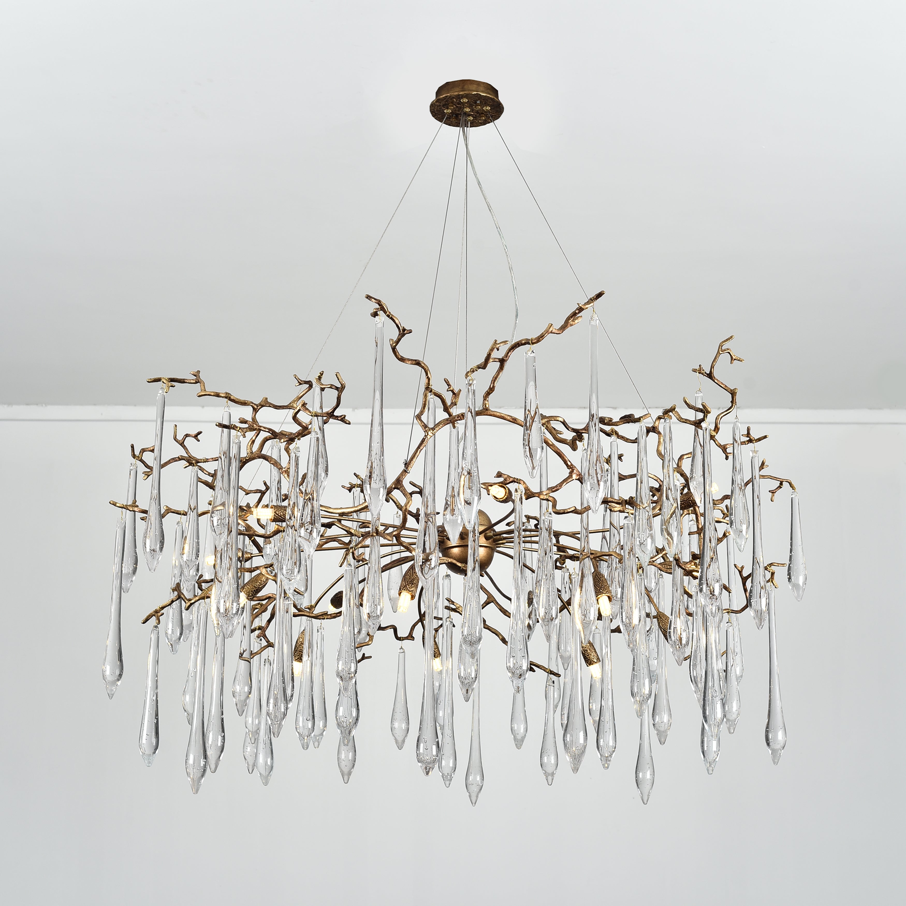 Branching Brass Extended Teardrop Round Chandelier-konalight