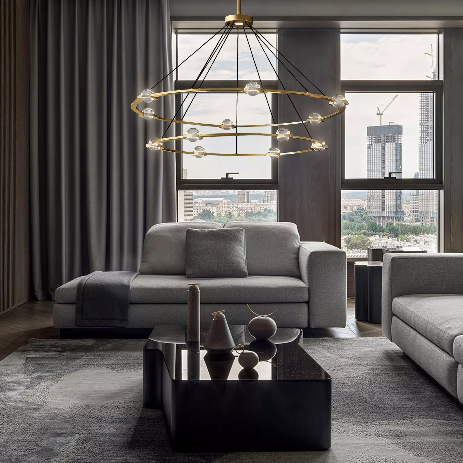 Éclatant Vintage Two-tier Round Chandelier 60"-konalight