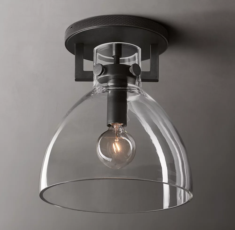 Machinist Round Glass Cylinder Shade Flushmount-konalight