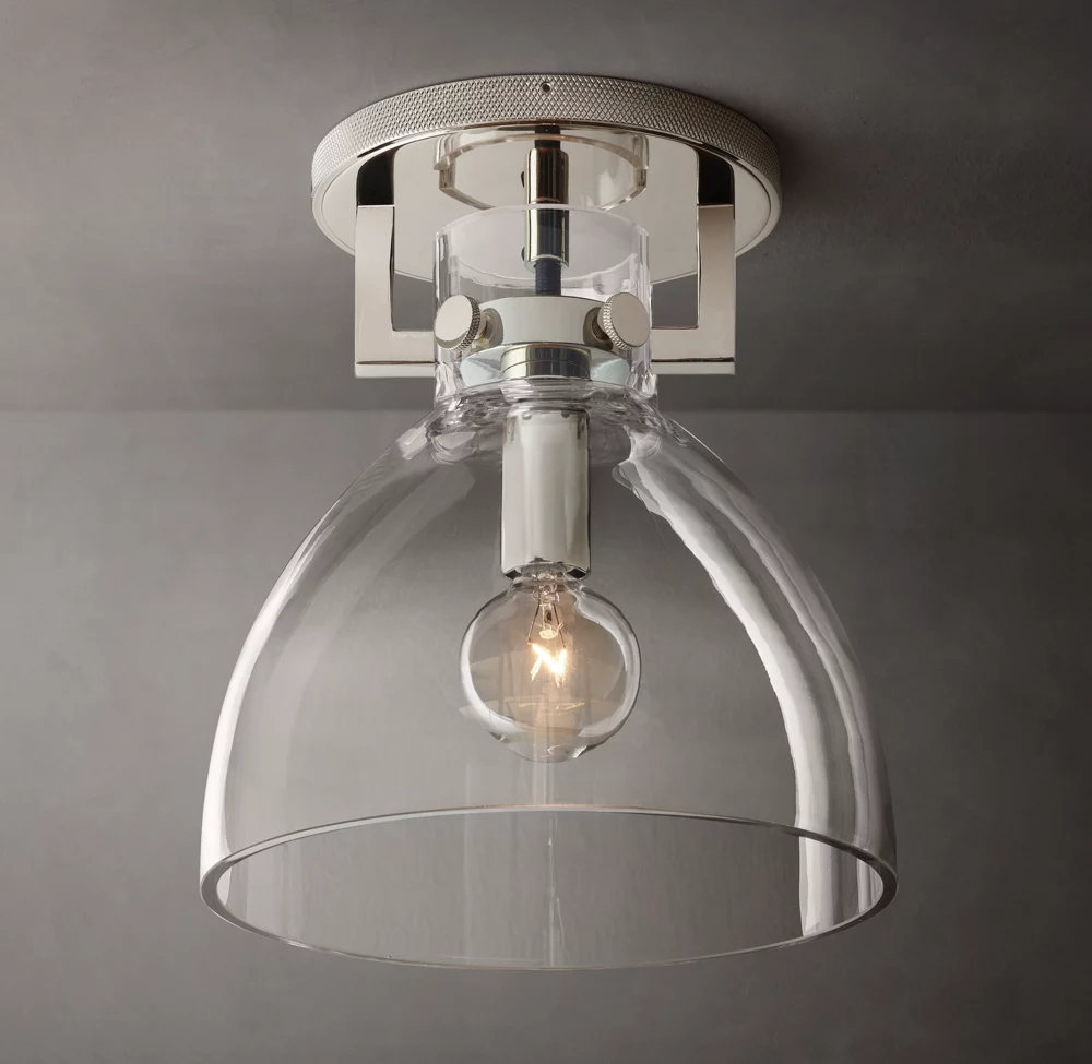 Machinist Round Glass Cylinder Shade Flushmount-konalight